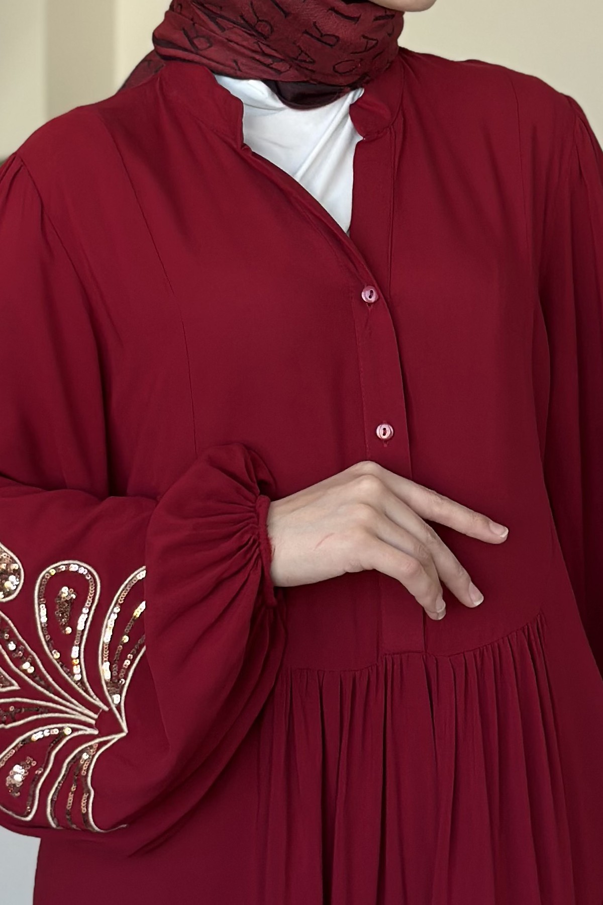 Beste Kol Payet Nakışlı Zarif Elbise SK-8431