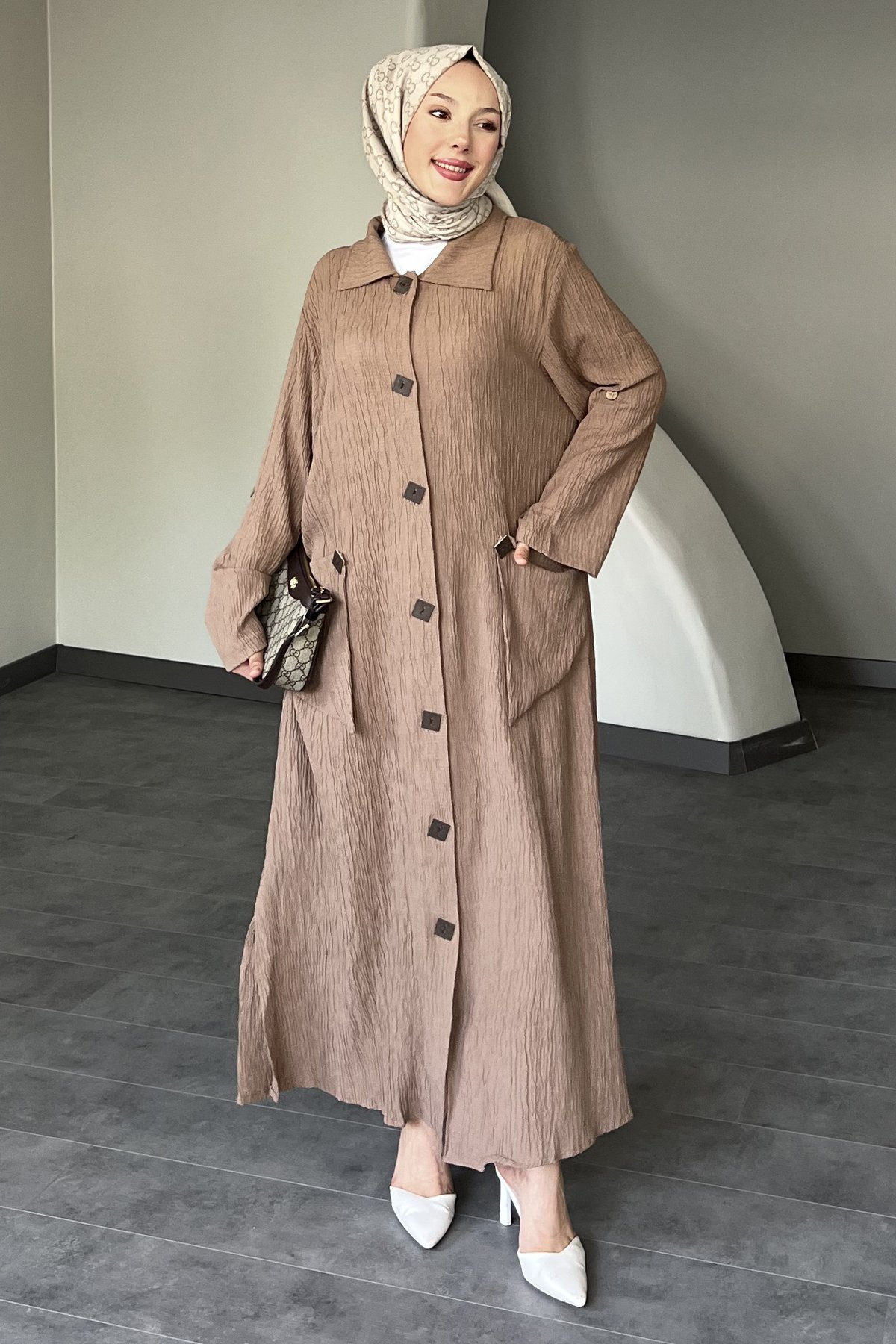 Alya Gofre Kumaş Düğmeli Elbise SK-8422