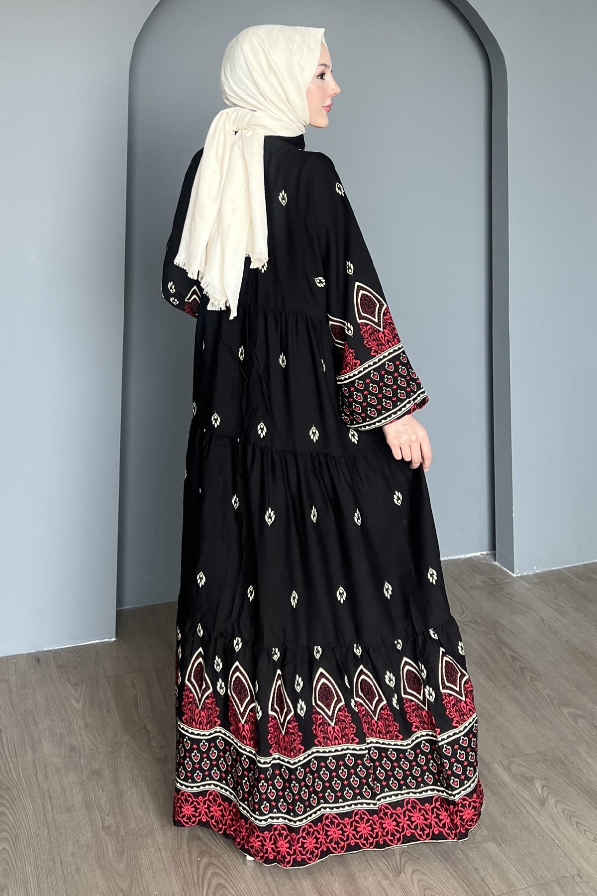 Ferya Desenli Kat Kat Elbise BST-8486