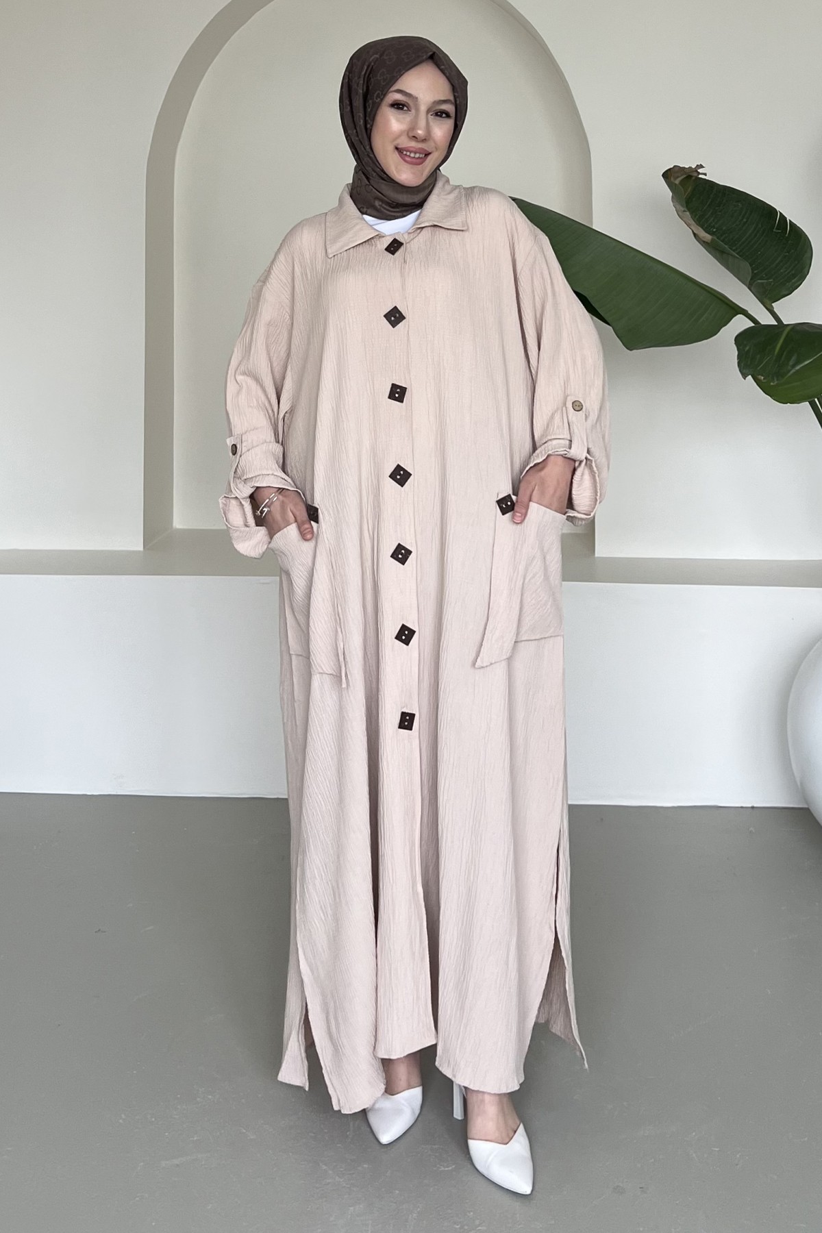 Alya Gofre Kumaş Düğmeli Elbise SK-8422