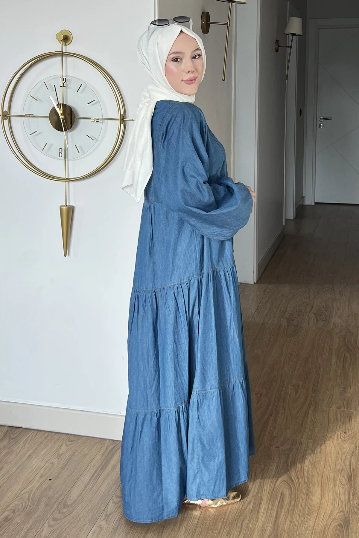 Sare Yarım Düğmeli Kot Elbise SK-8638