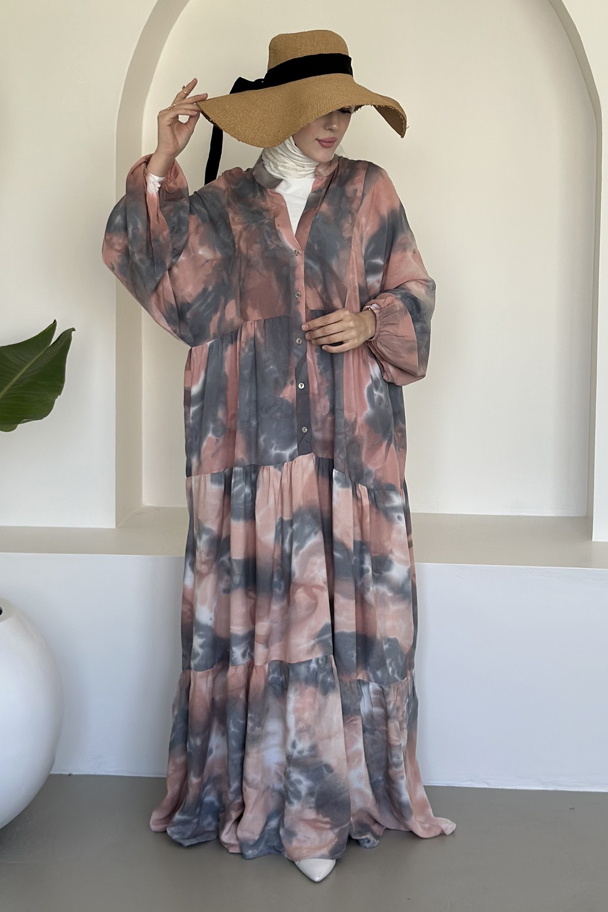 Lucid Pastel Renkli Desenli Bohem Elbise BST-8433