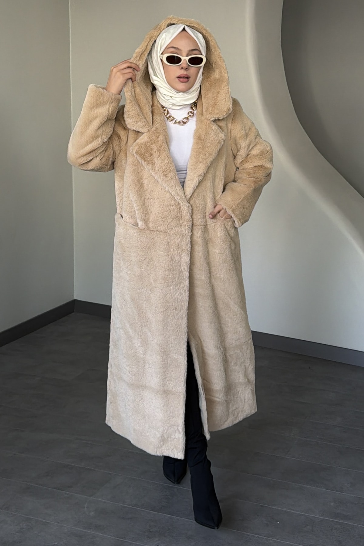Astarlı Şapkalı Uzun Fashion Kaban SMR-8625