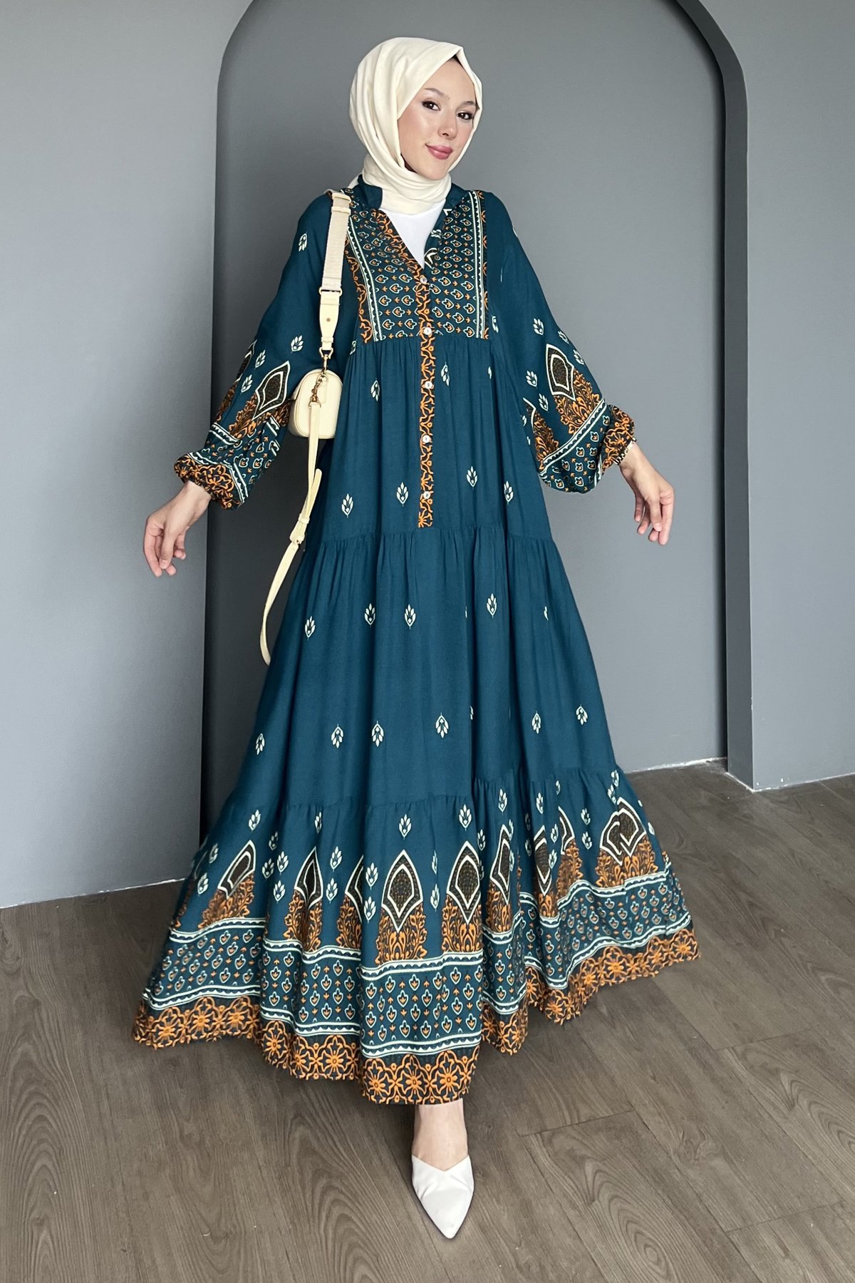 Ferya Desenli Kat Kat Elbise BST-8486
