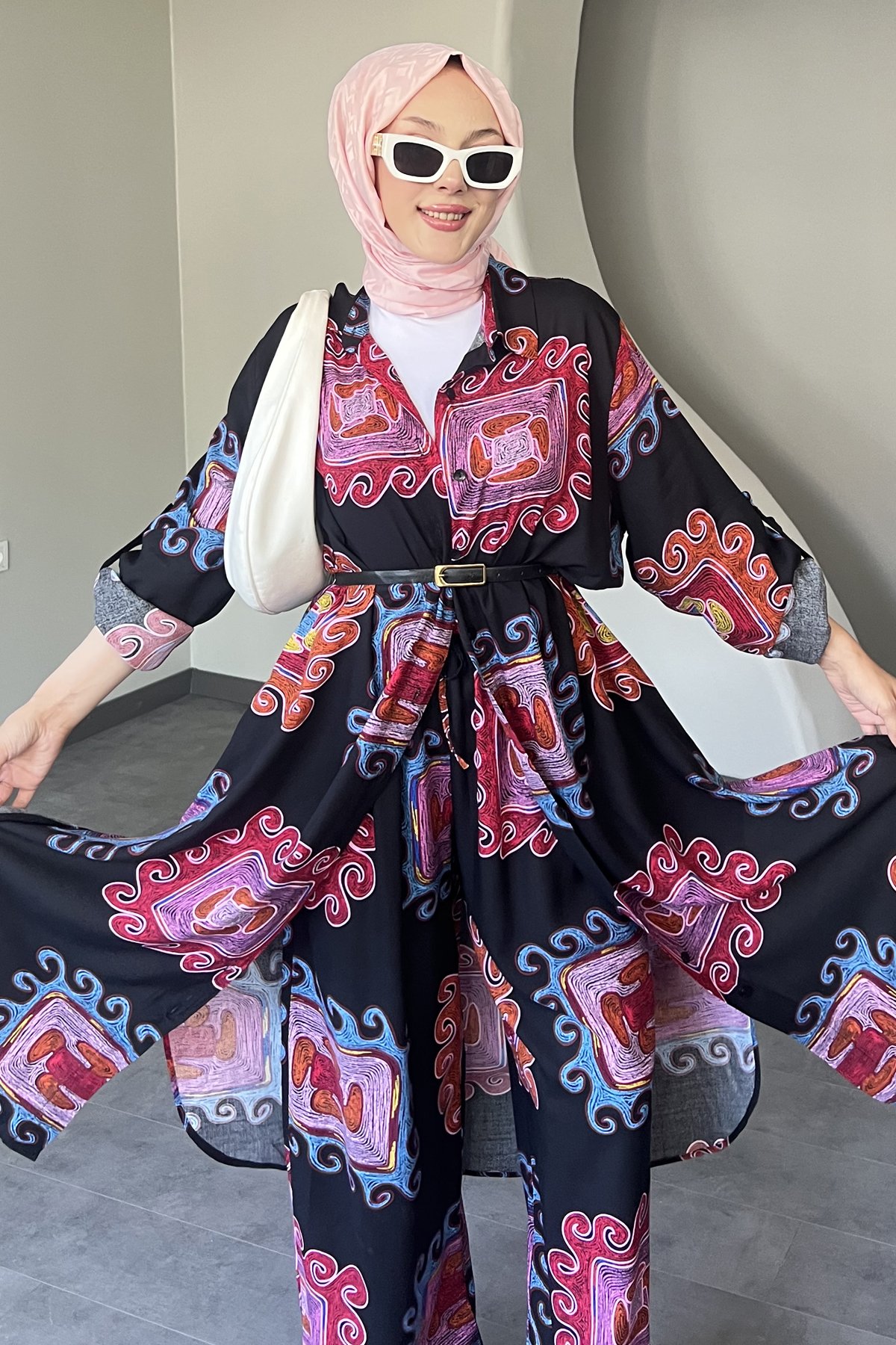 Kare Motif Desenli Uzun Gömlekli Takım SK-8568