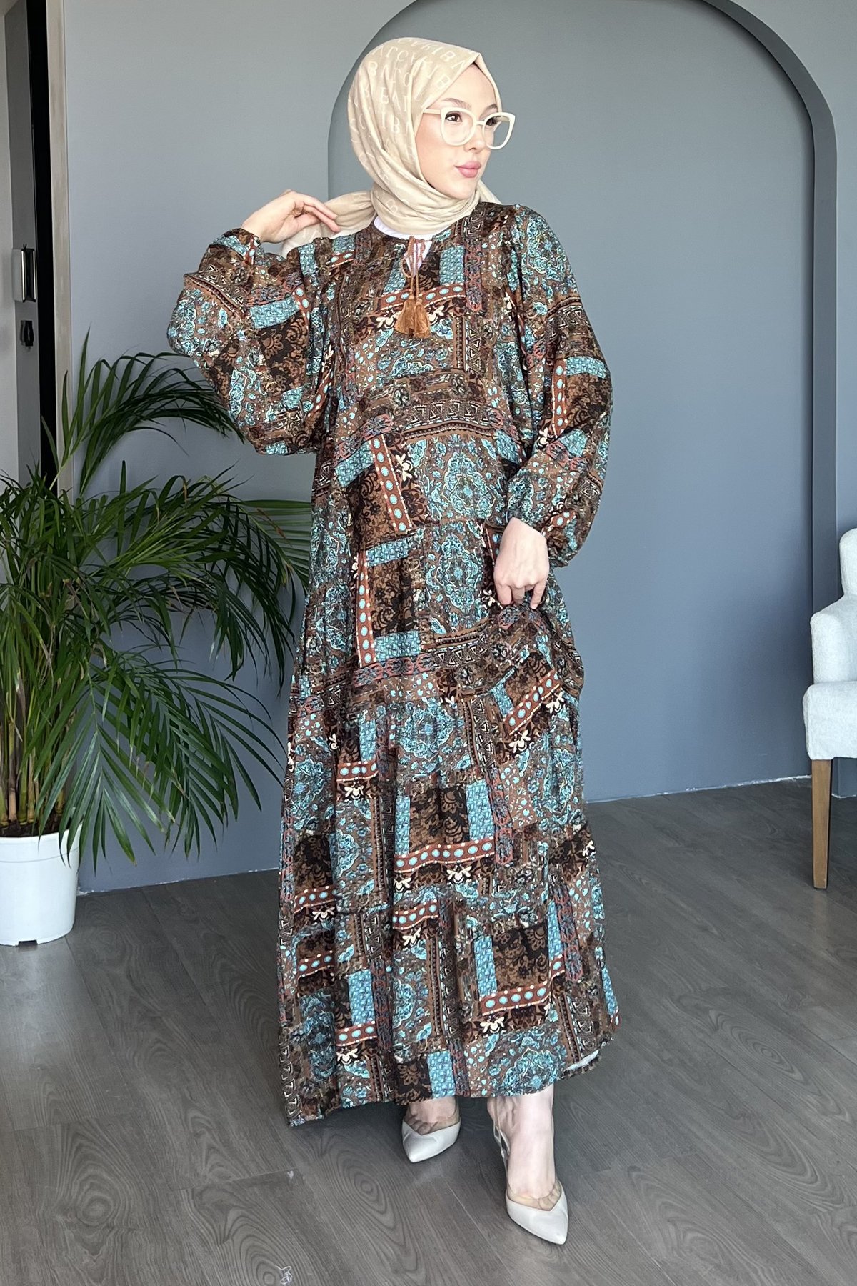 Elvan Karışık Motif Desenli Elbise BST-8463
