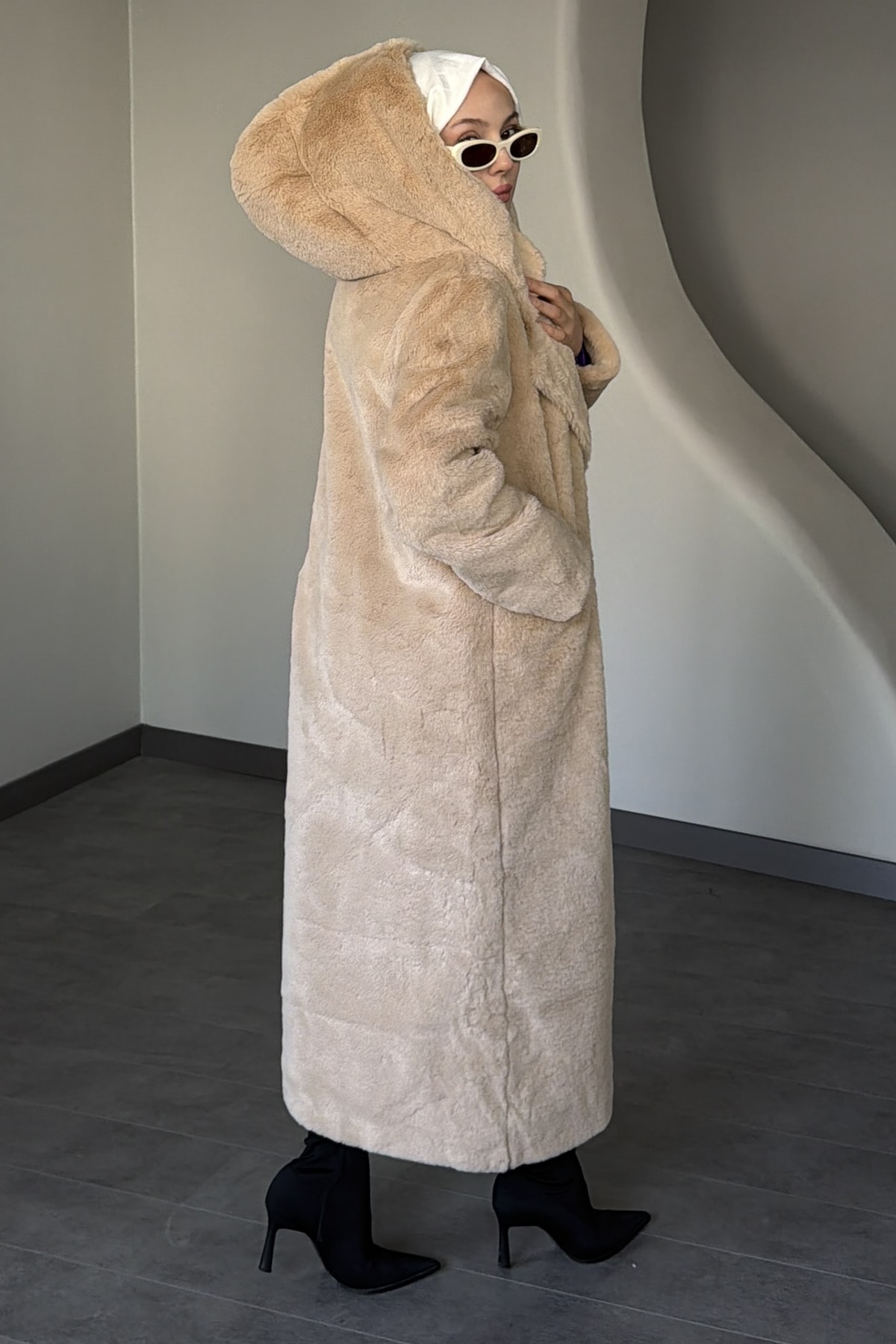 Astarlı Şapkalı Uzun Fashion Kaban SMR-8625