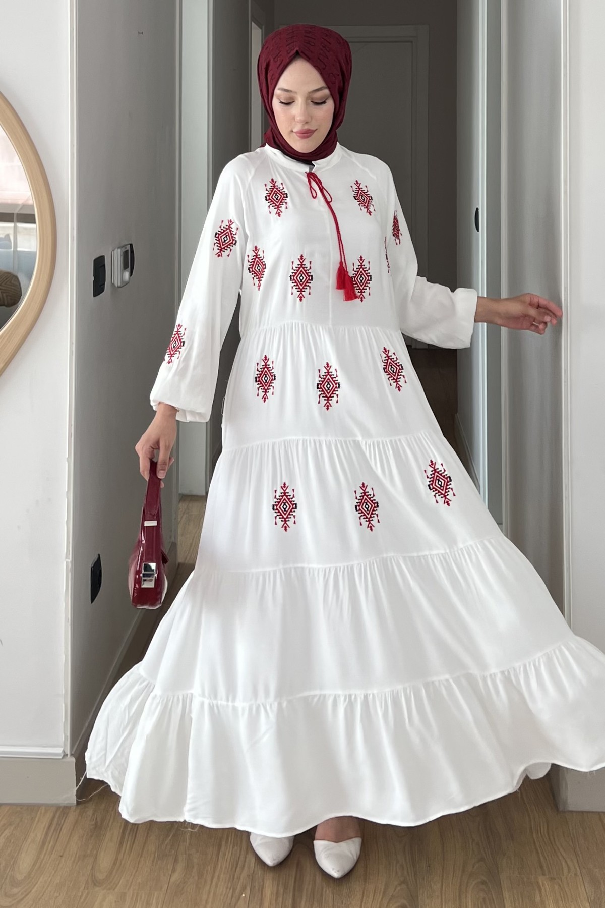 Liya Bukle Nakışlı Elbise SK-8533