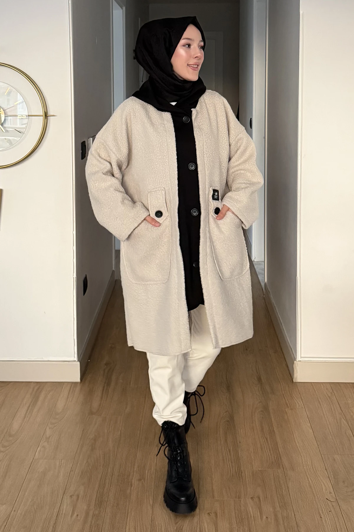 Çift Renkli Düğmeli Oversize Ceket SK-8649