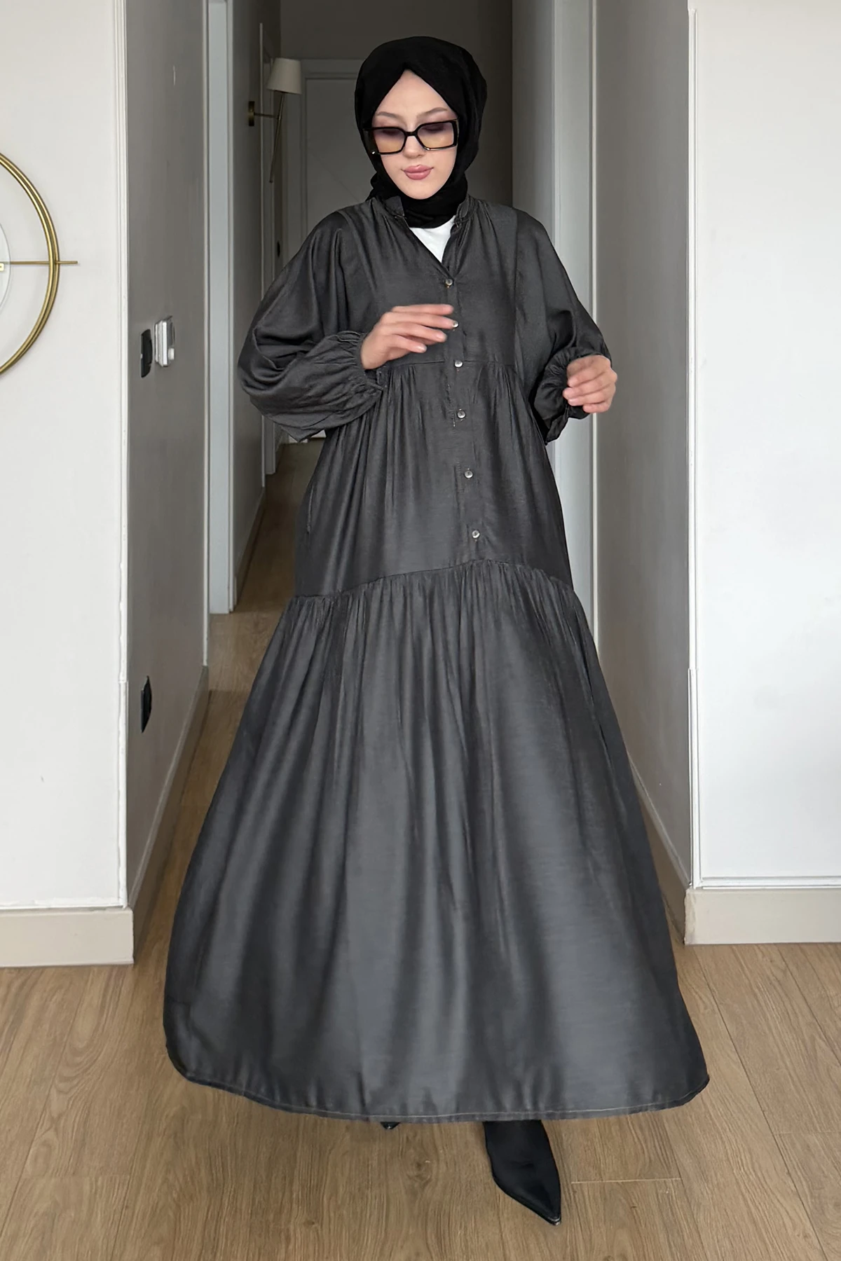 Seyran Antrasit Yarım Düğmeli Kot Elbise SK-8646