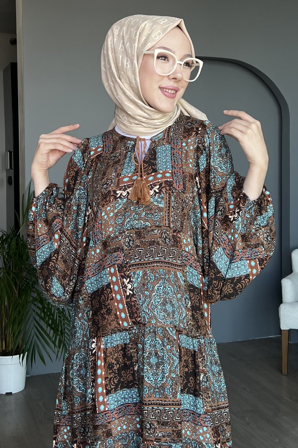 Elvan Karışık Motif Desenli Elbise BST-8463