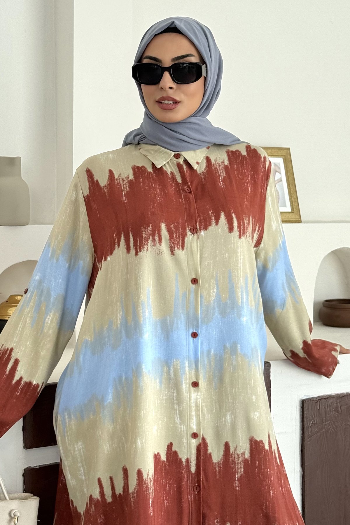 Renk Geçiş Desenli Uzun Gömlekli Takım SK-8557