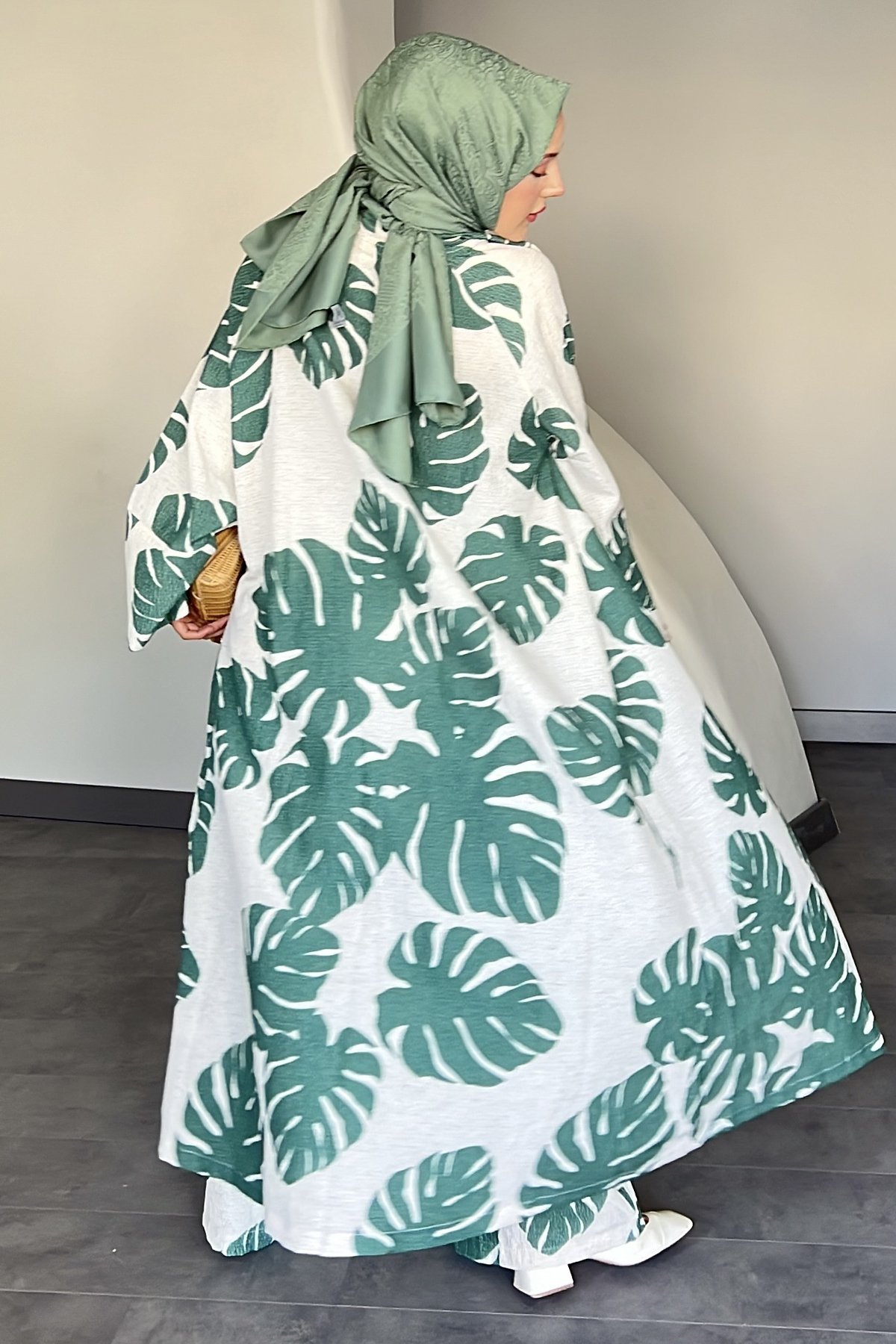 Sunshine Büyük Yaprak Desenli Gofre Kimono Takım DMR-8585