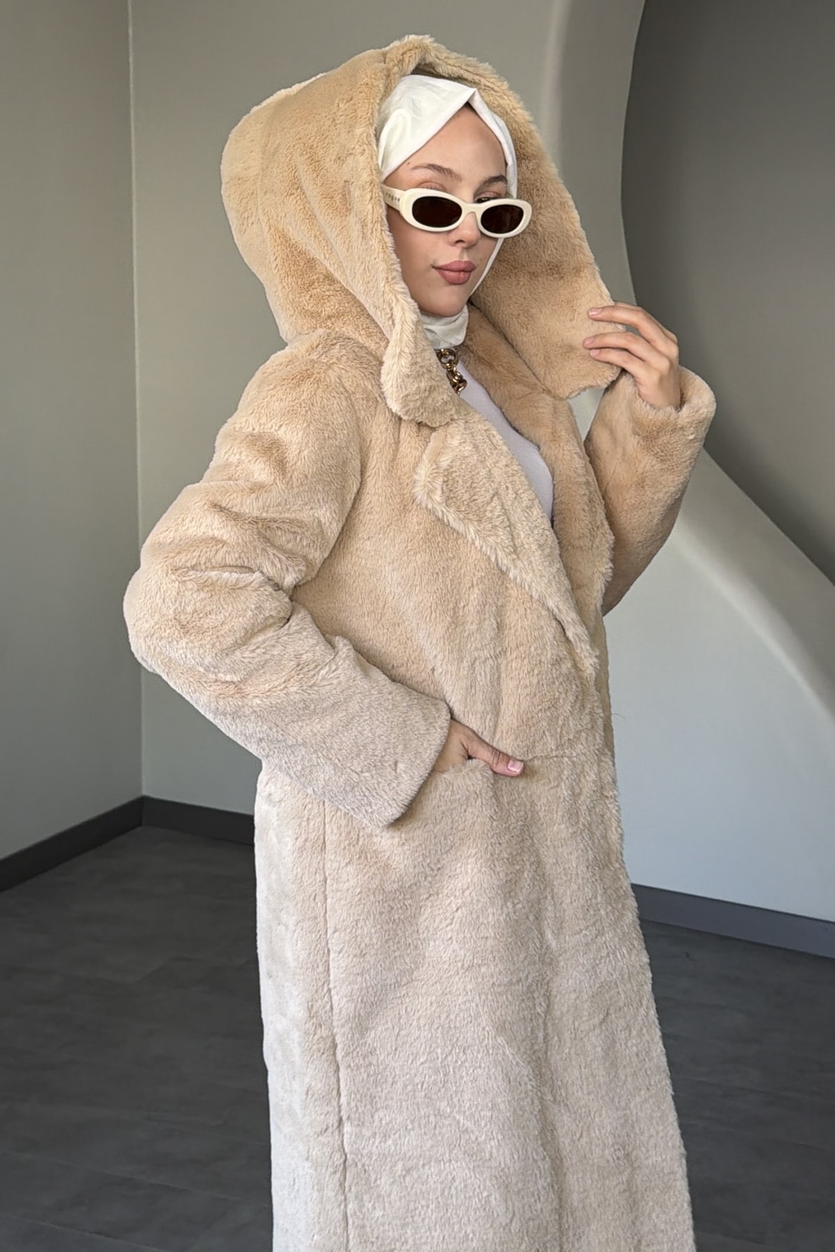 Astarlı Şapkalı Uzun Fashion Kaban SMR-8625