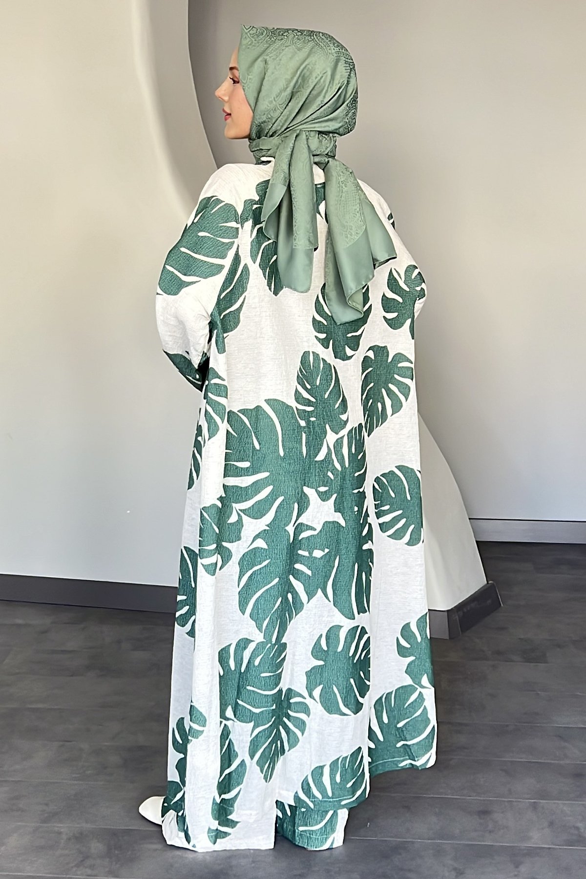 Sunshine Büyük Yaprak Desenli Gofre Kimono Takım DMR-8585