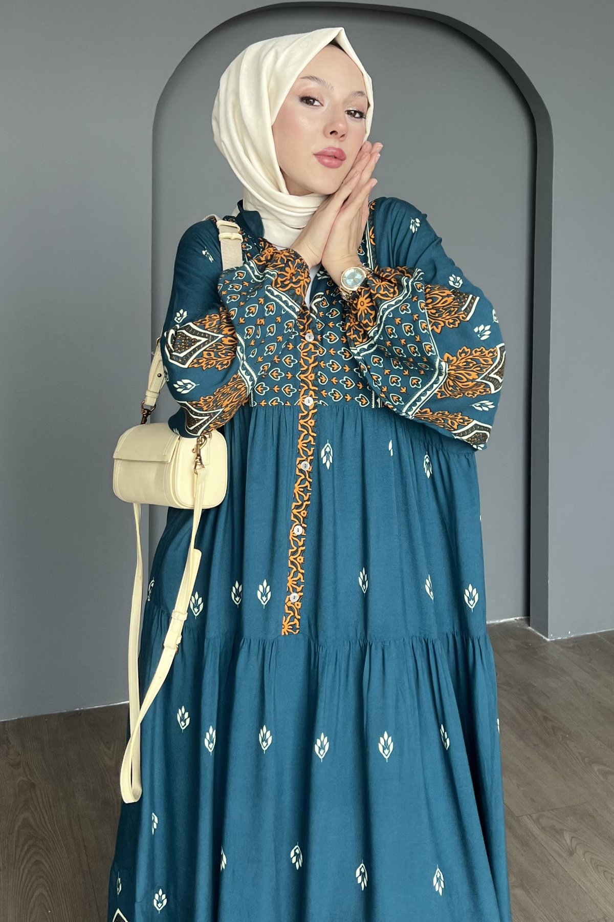 Ferya Desenli Kat Kat Elbise BST-8486