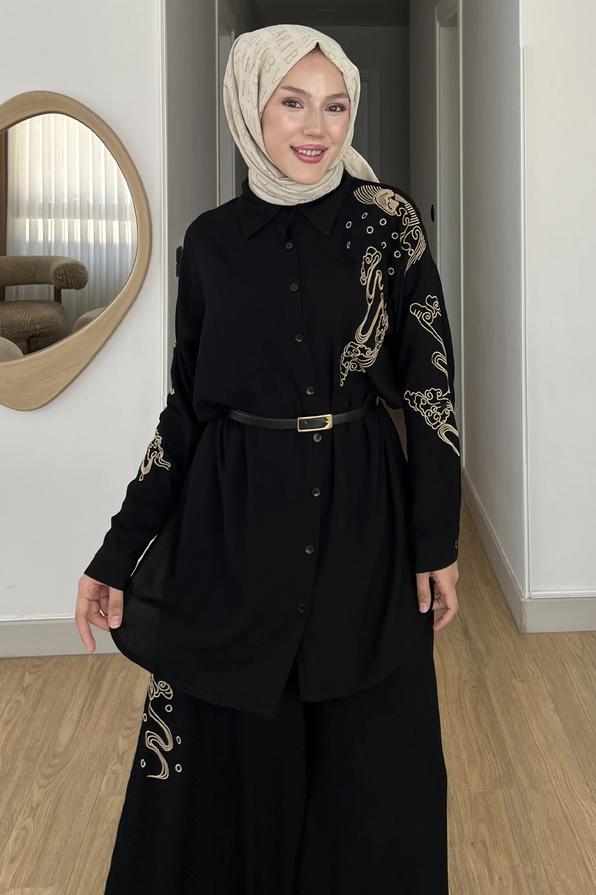 Nevşin Nakışlı Gömlek Pantolon Takım SK-8536