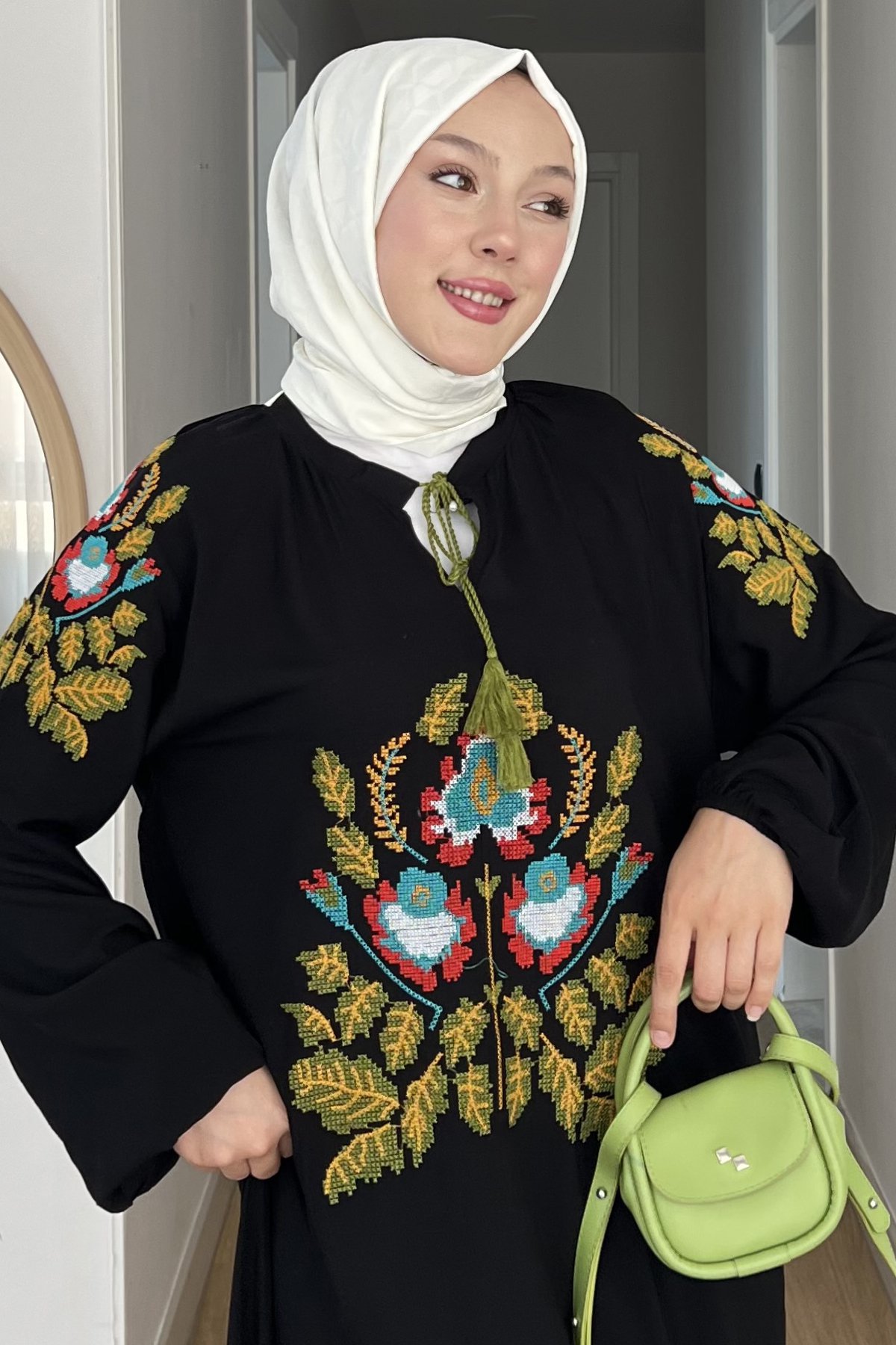 Rüya Nakışlı Püsküllü Uzun Kollu Elbise SK-8531