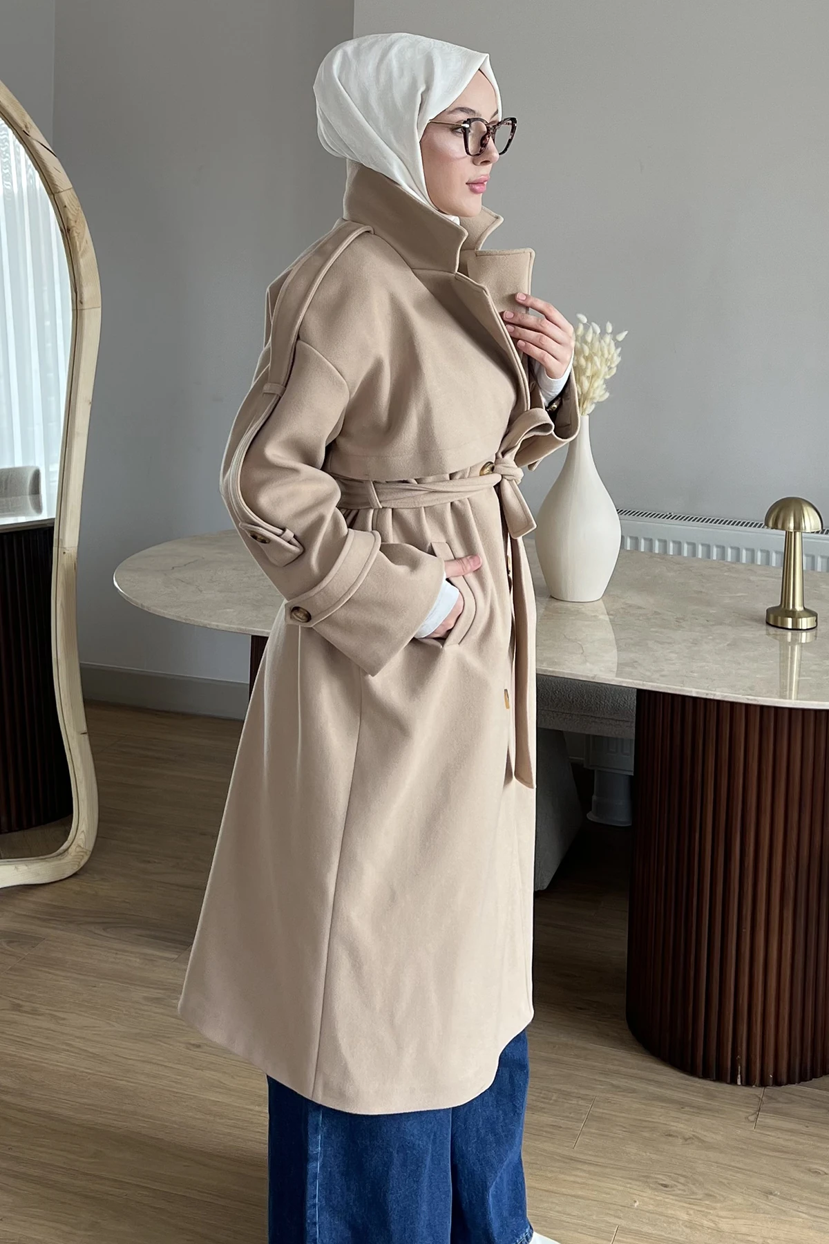 Rozi Astarlı Kaşe Trençkot ENS-8636