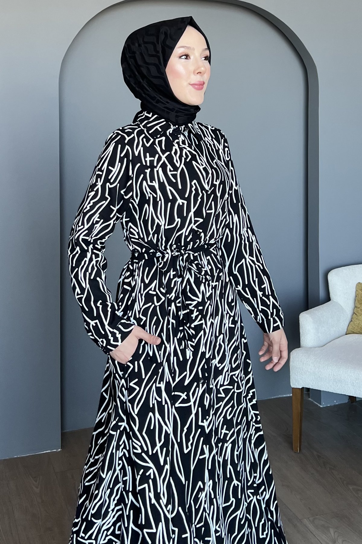 Damarlı Gömlek Elbise SK-8493