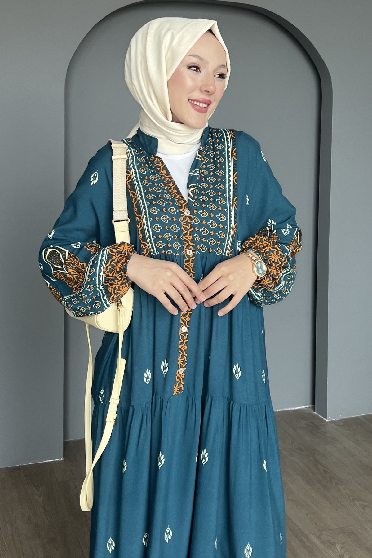 Ferya Desenli Kat Kat Elbise BST-8486