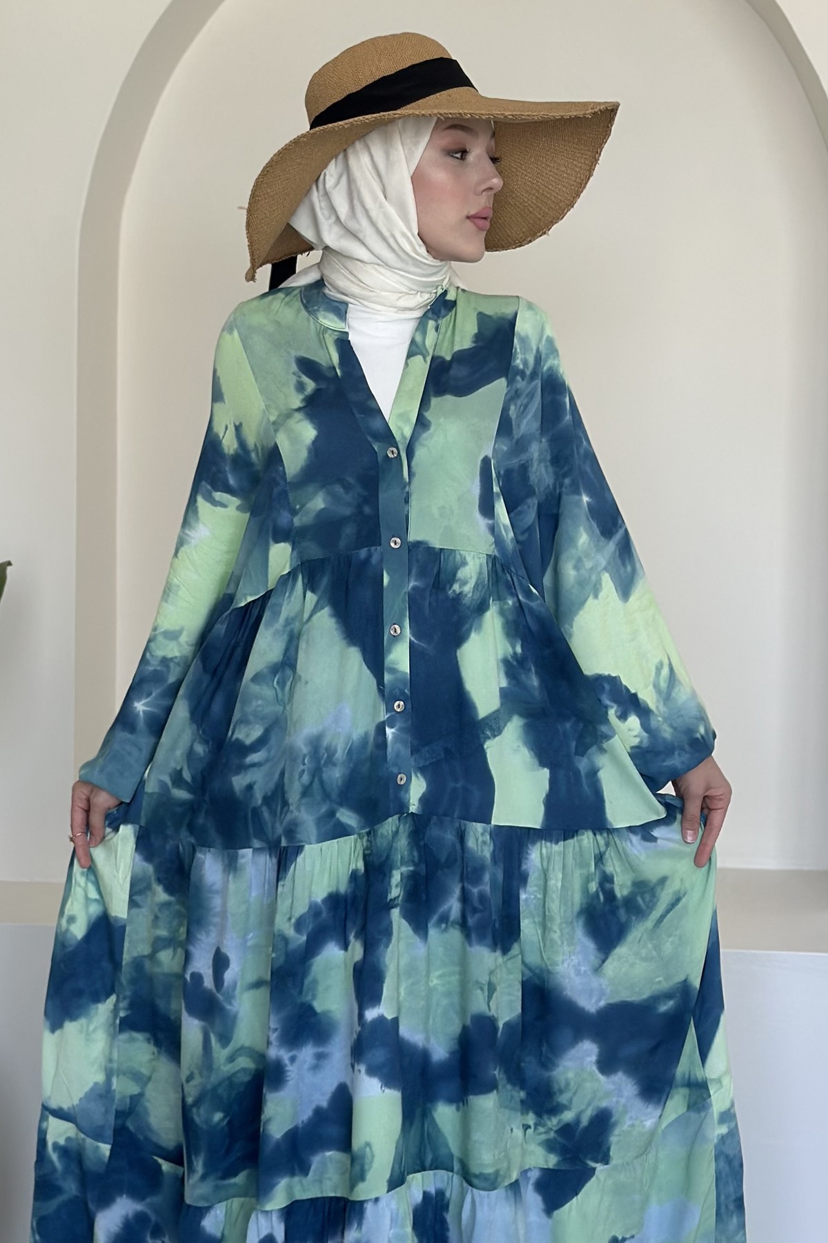 Lucid Pastel Renkli Desenli Bohem Elbise BST-8433