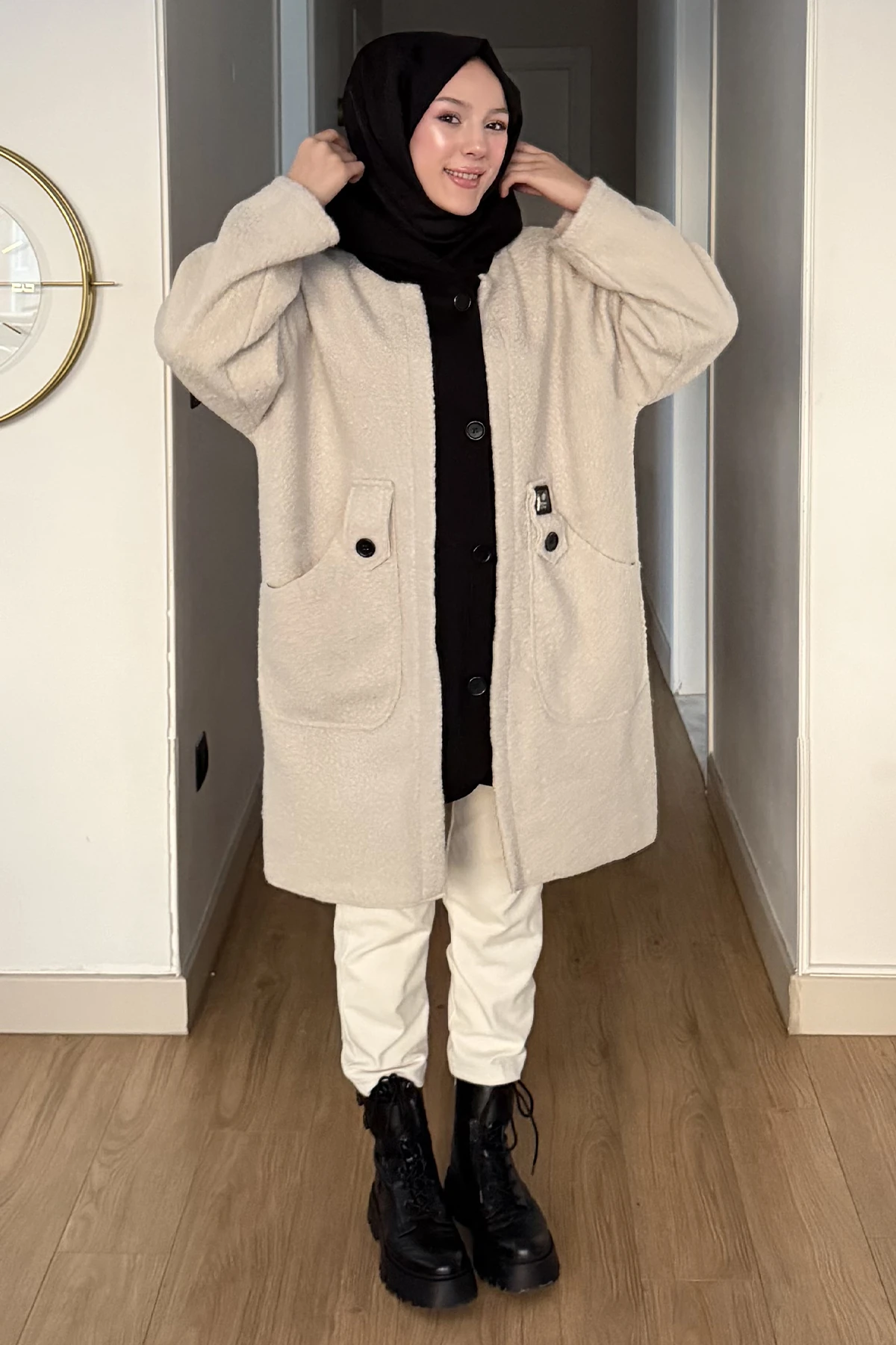 Çift Renkli Düğmeli Oversize Ceket SK-8649