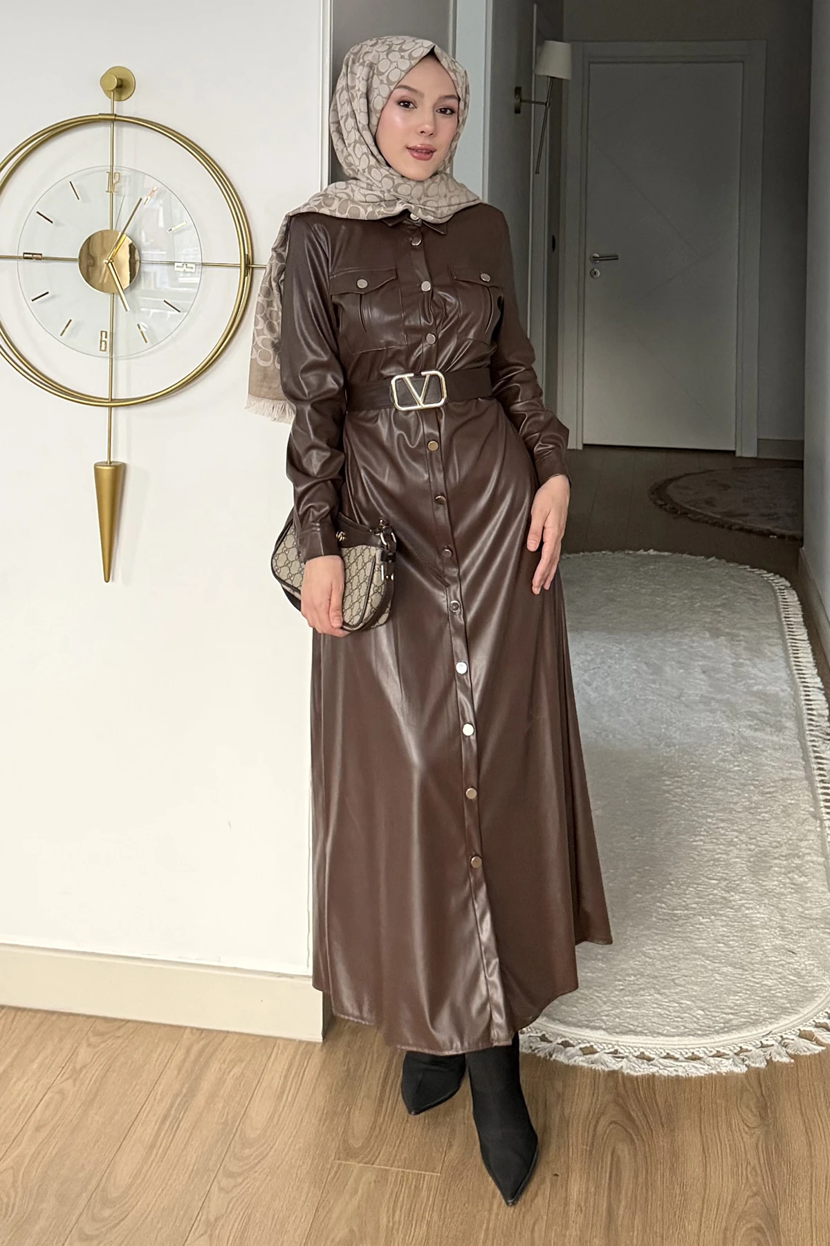 Rebecca Boydan Düğmeli Deri Elbise DYD-8652