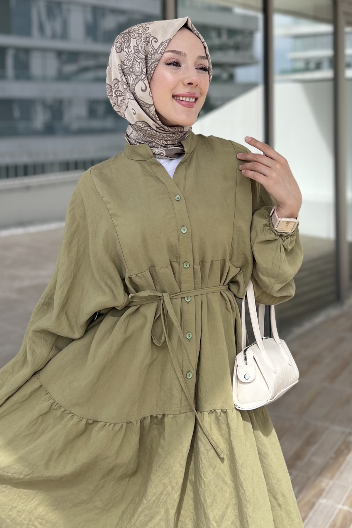 Lalezar Kuşaklı Gofre Elbise SK-8504
