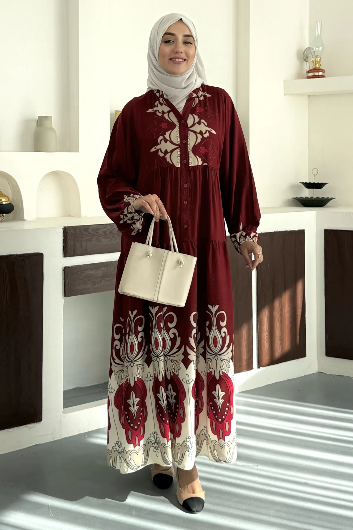 Sultan Motif Desenli Viskon Elbise SK-8555 