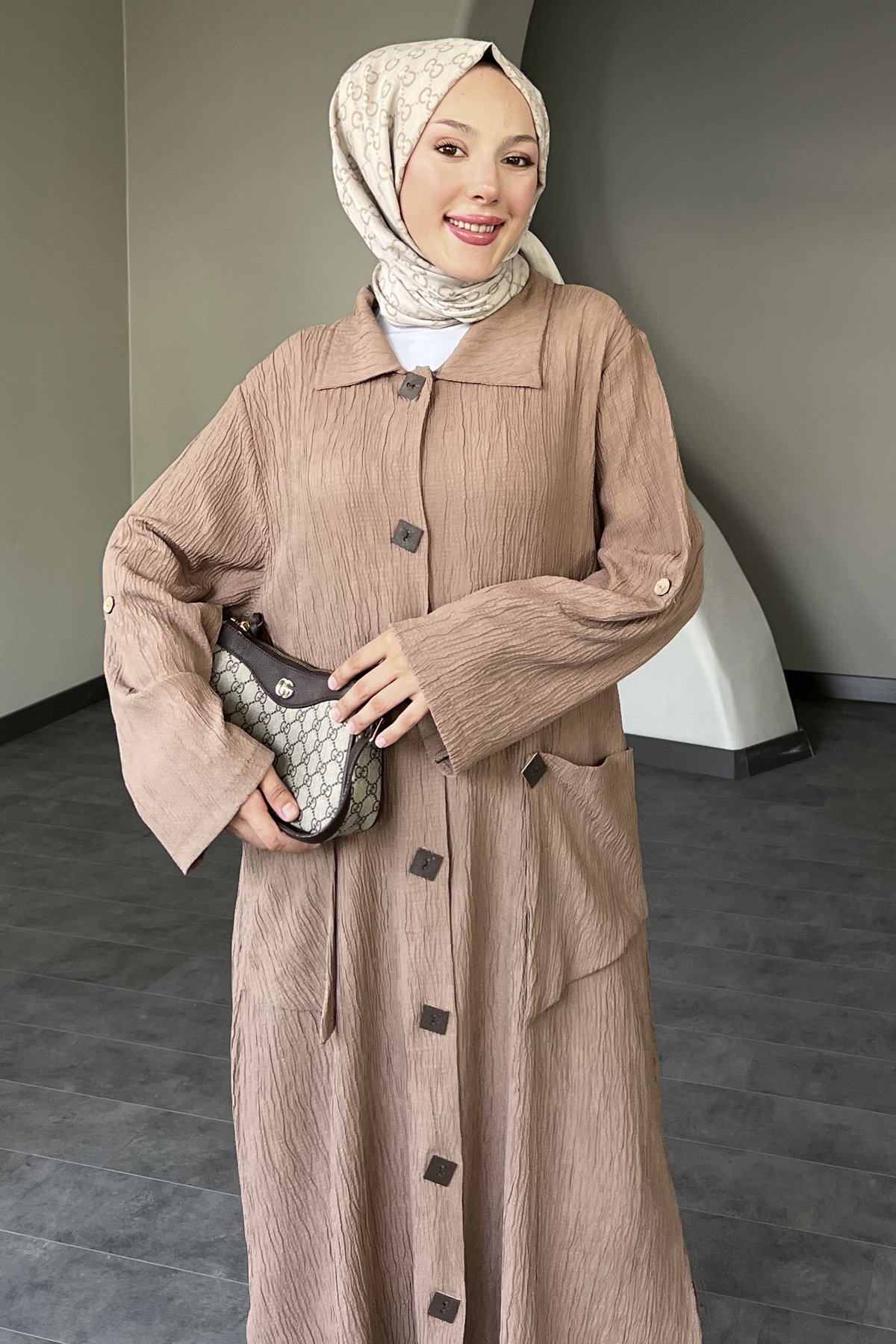 Alya Gofre Kumaş Düğmeli Elbise SK-8422