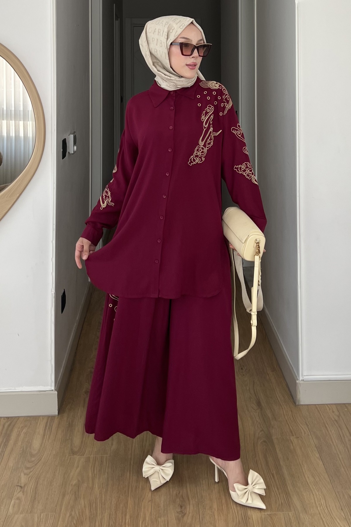 Nevşin Nakışlı Gömlek Pantolon Takım SK-8536