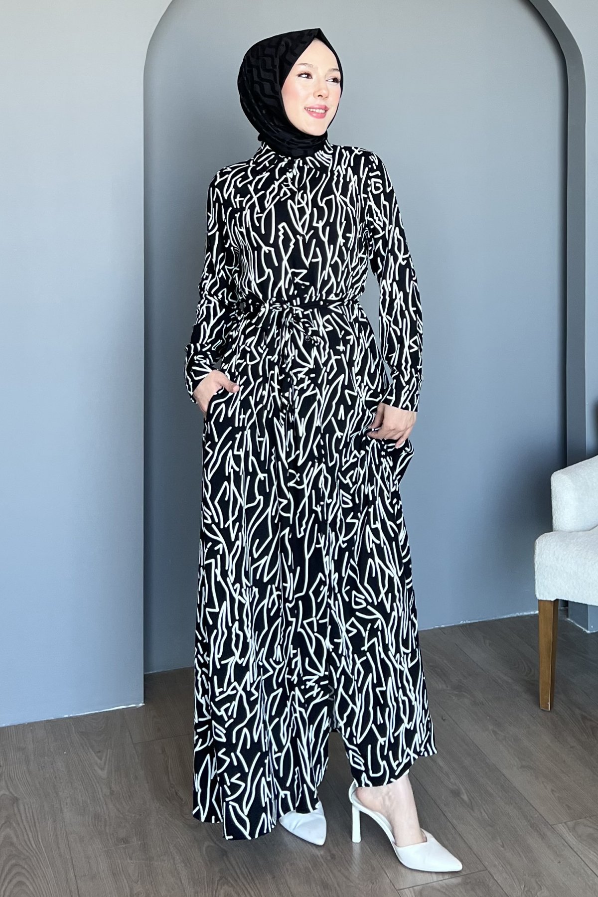 Damarlı Gömlek Elbise SK-8493
