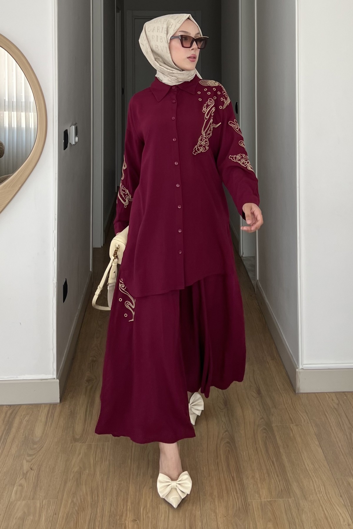 Nevşin Nakışlı Gömlek Pantolon Takım SK-8536