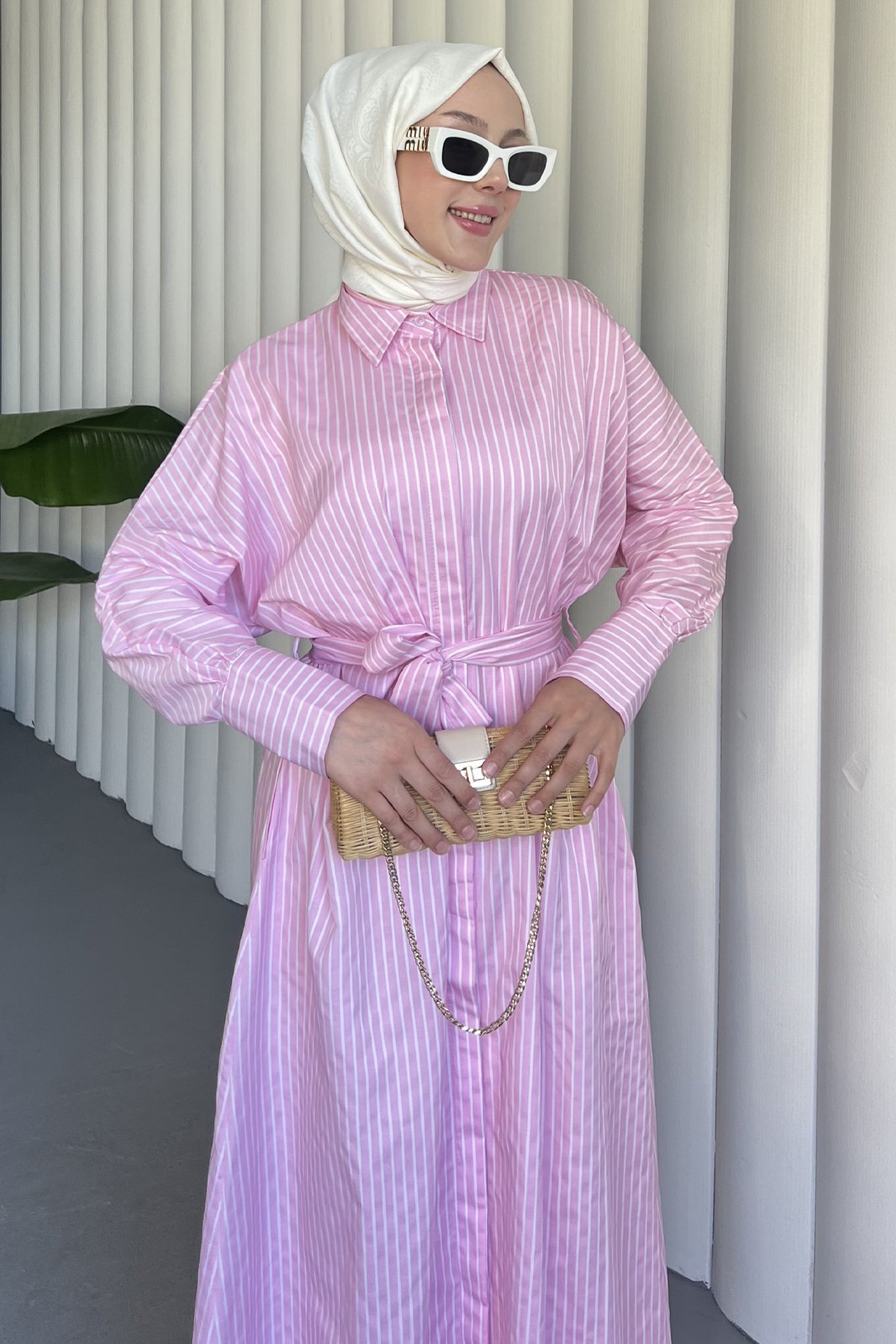 Duru Astarlı Boydan Düğmeli Poplin Elbise BST-8520