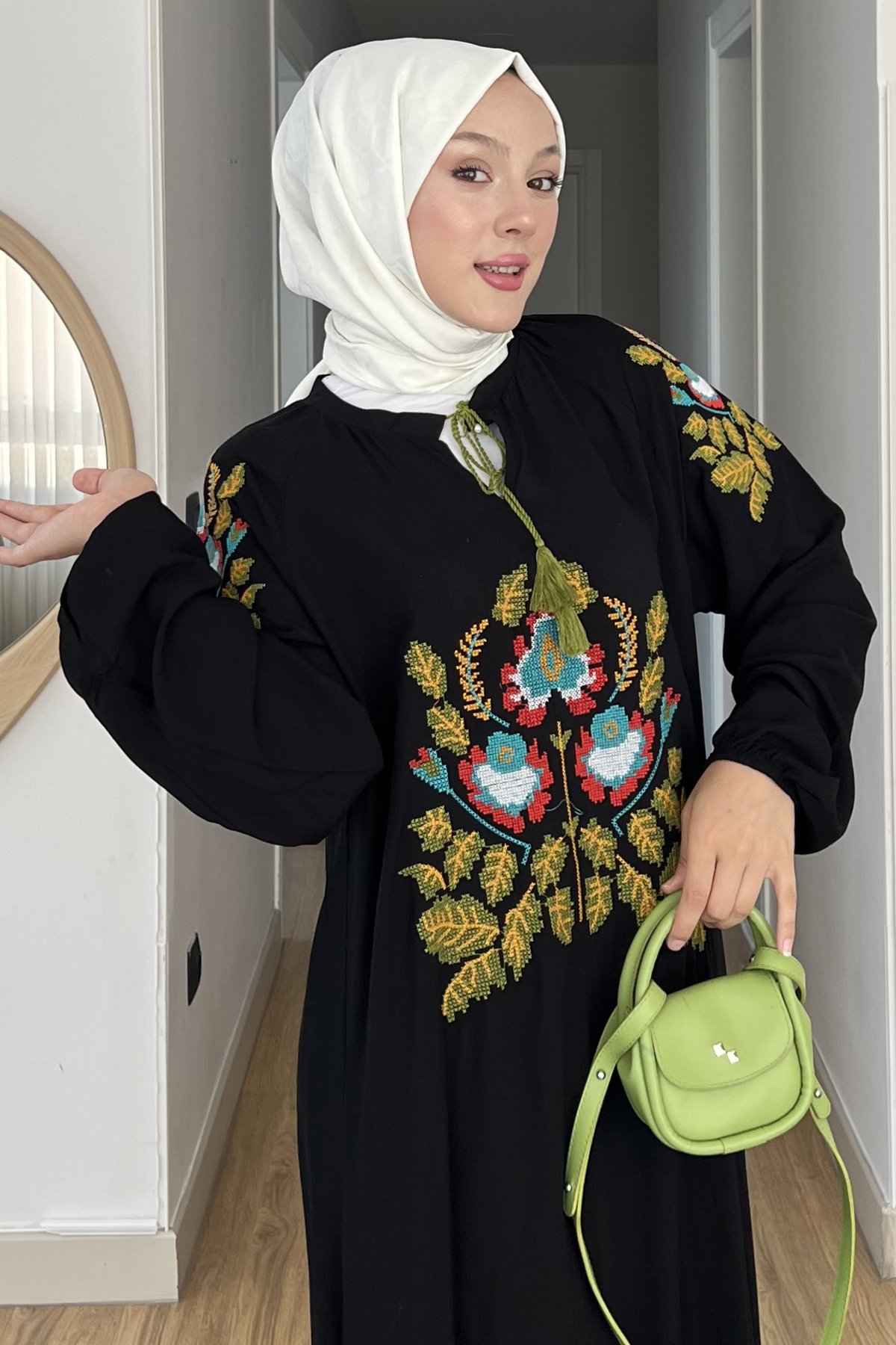 Rüya Nakışlı Püsküllü Uzun Kollu Elbise SK-8531