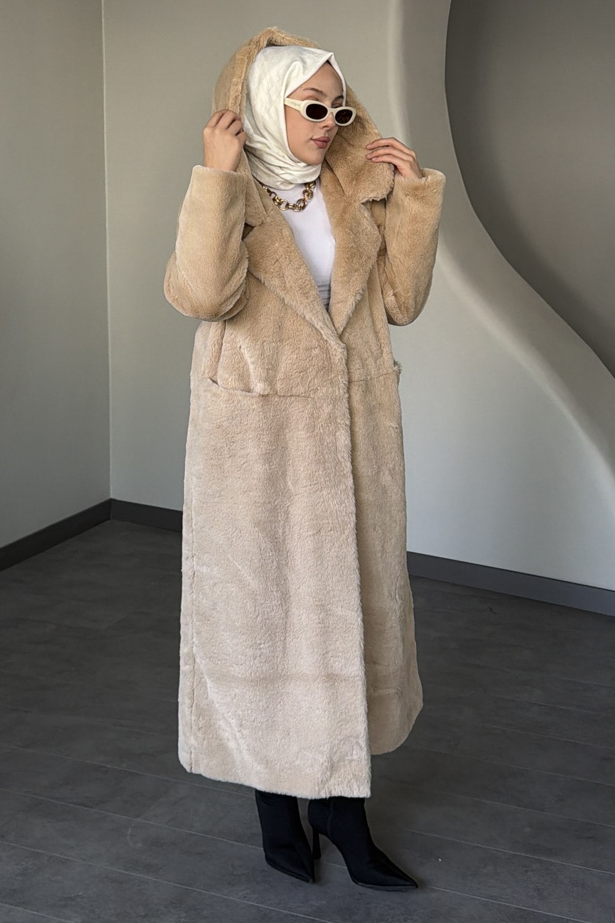 Astarlı Şapkalı Uzun Fashion Kaban SMR-8625
