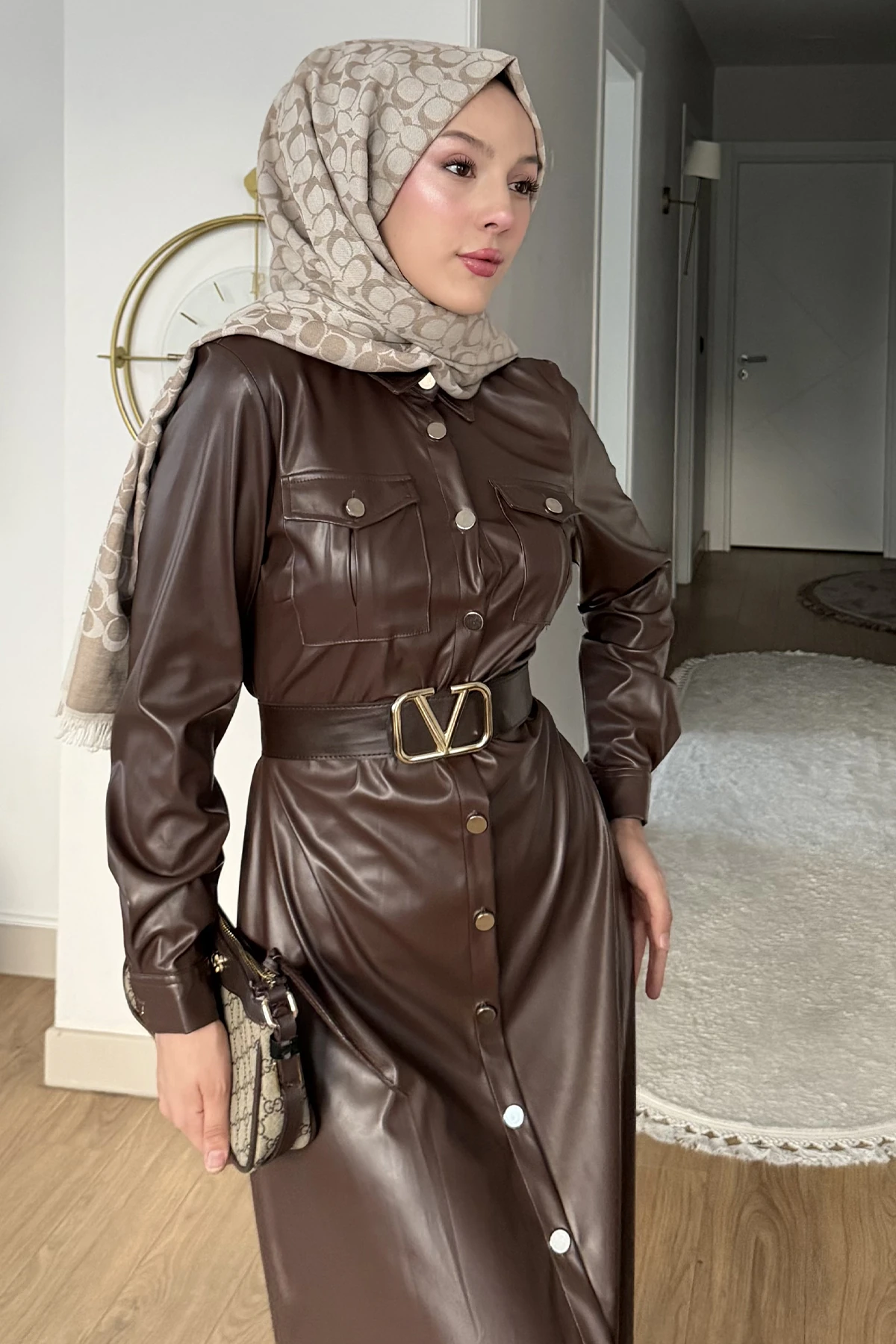 Rebecca Boydan Düğmeli Deri Elbise DYD-8652