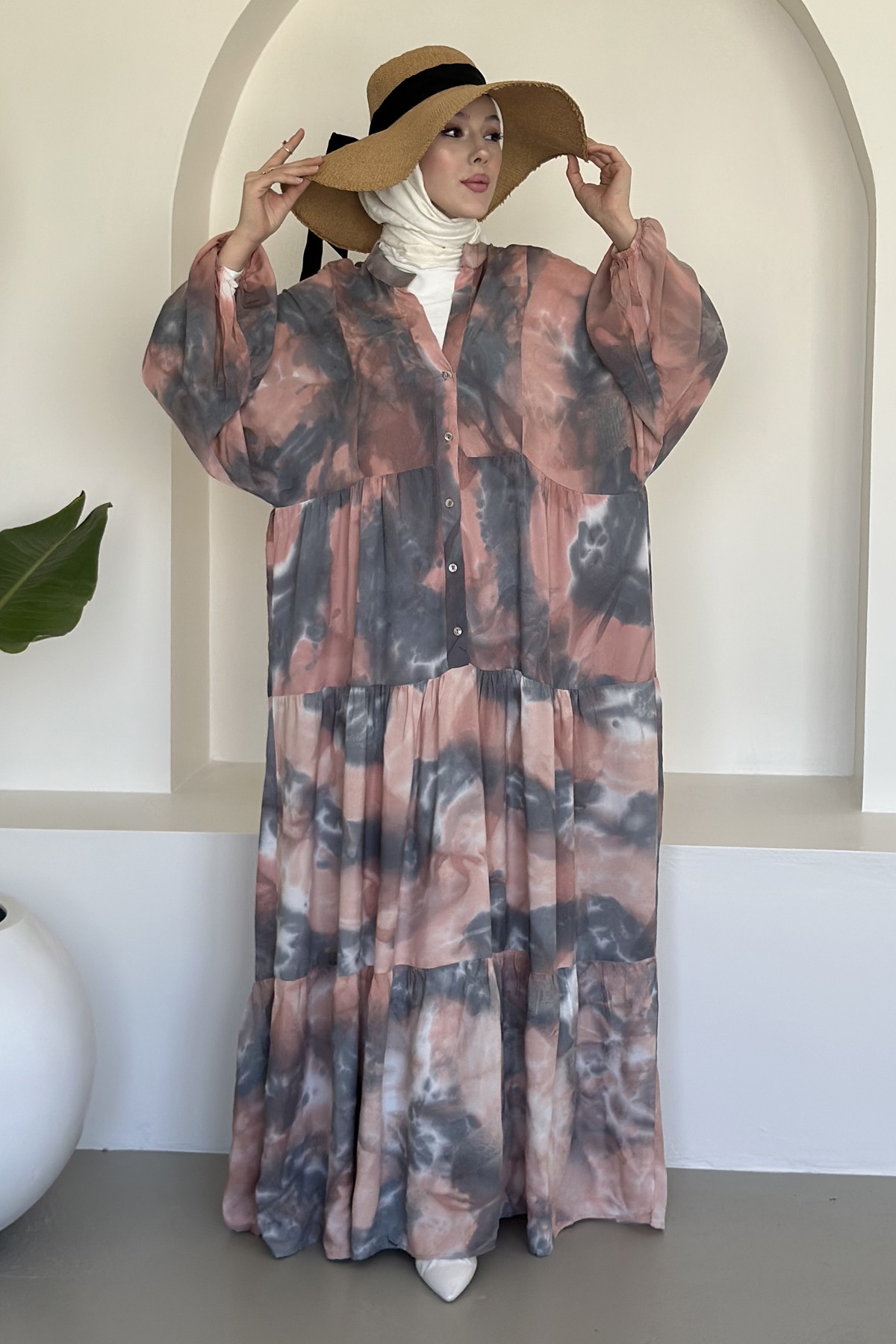 Lucid Pastel Renkli Desenli Bohem Elbise BST-8433