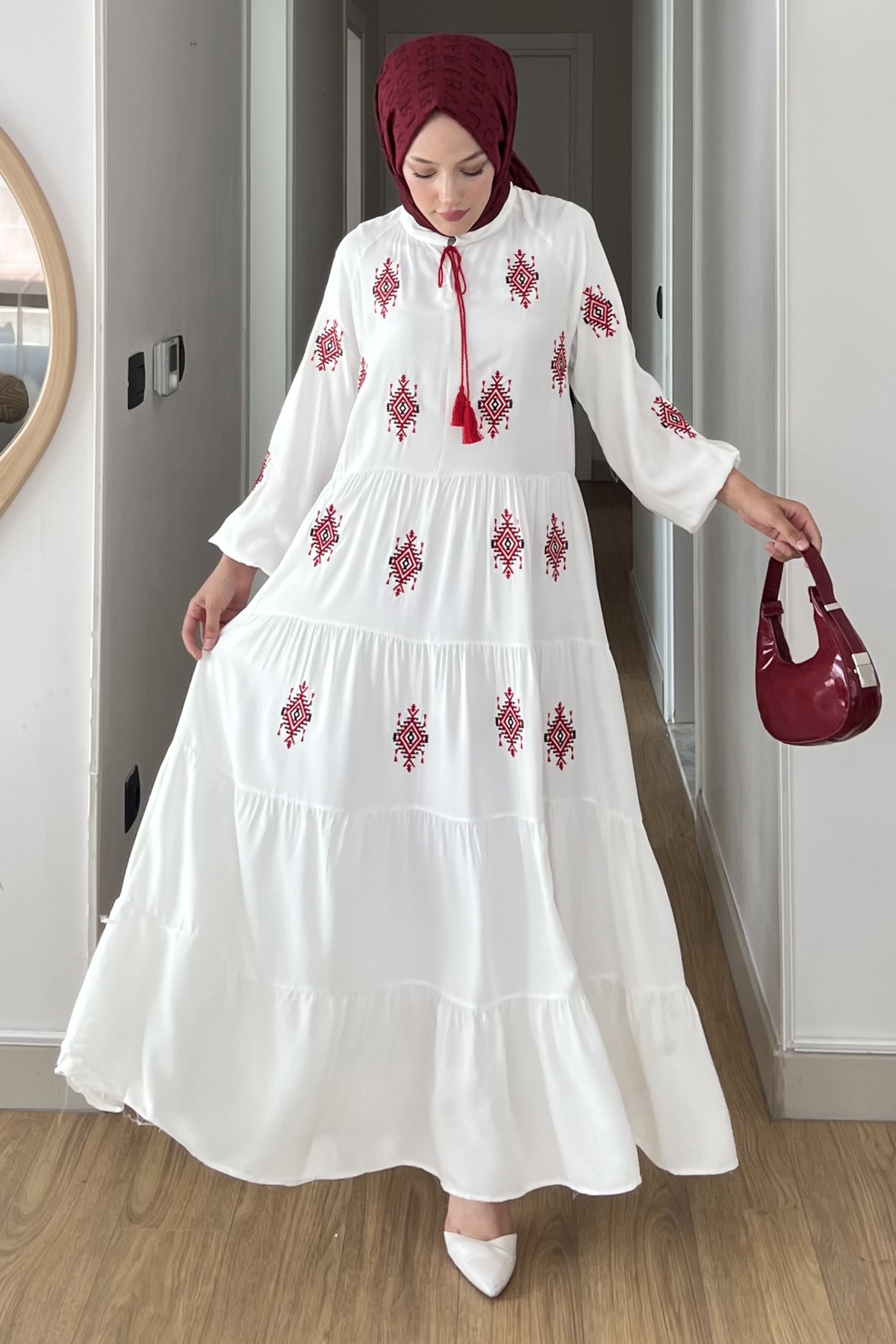 Liya Bukle Nakışlı Elbise SK-8533