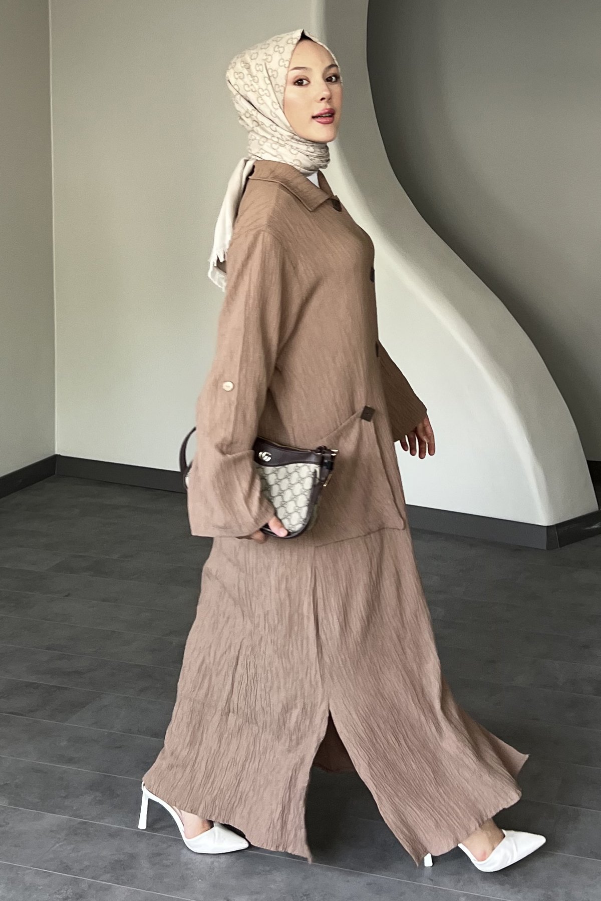 Alya Gofre Kumaş Düğmeli Elbise SK-8422