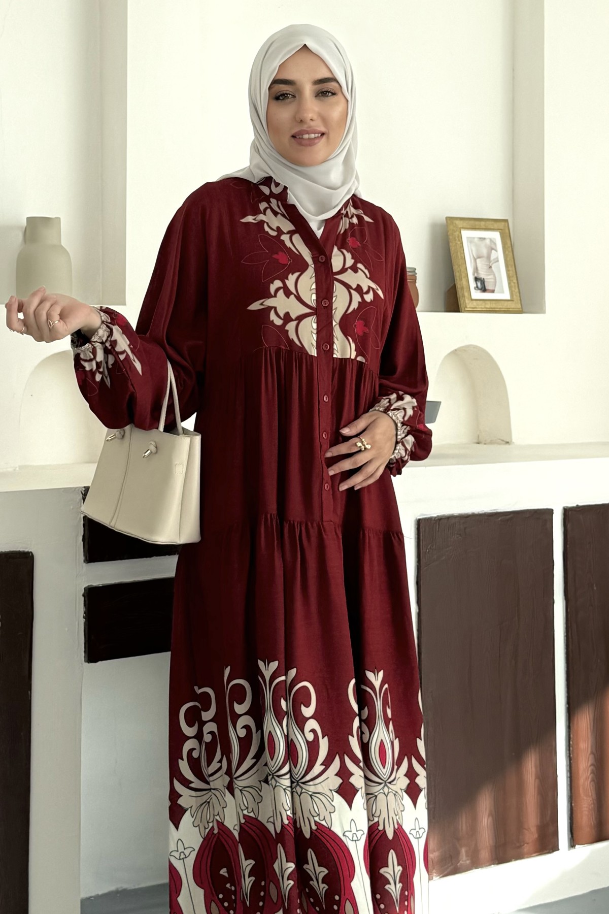 Sultan Motif Desenli Viskon Elbise SK-8555 