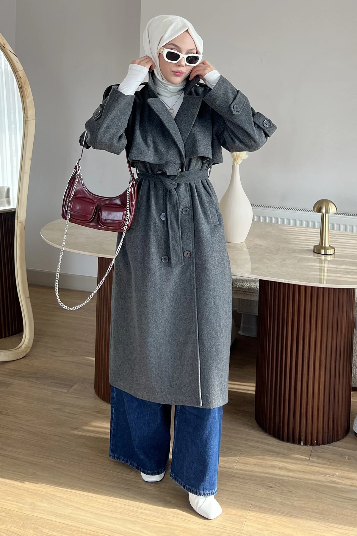 Rozi Astarlı Kaşe Trençkot ENS-8636