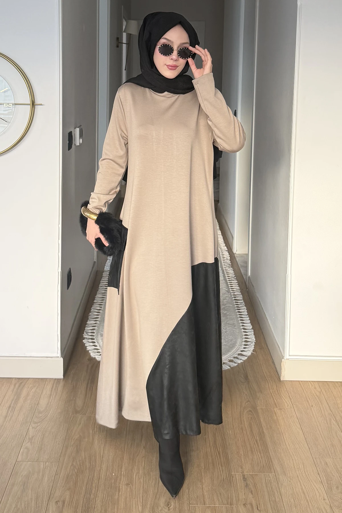 Nazenin Tek Cepli Deri Detaylı Elbise SK-8648