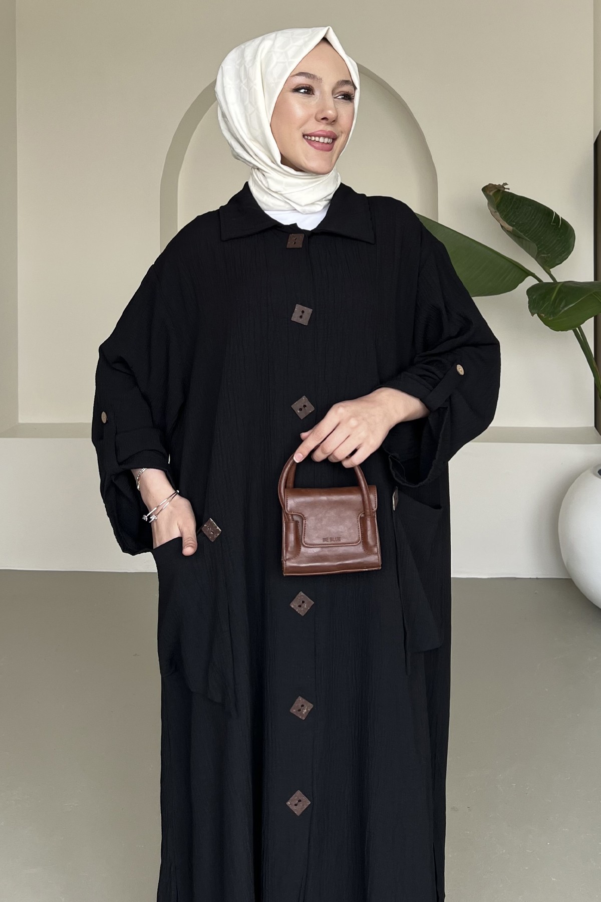 Alya Gofre Kumaş Düğmeli Elbise SK-8422