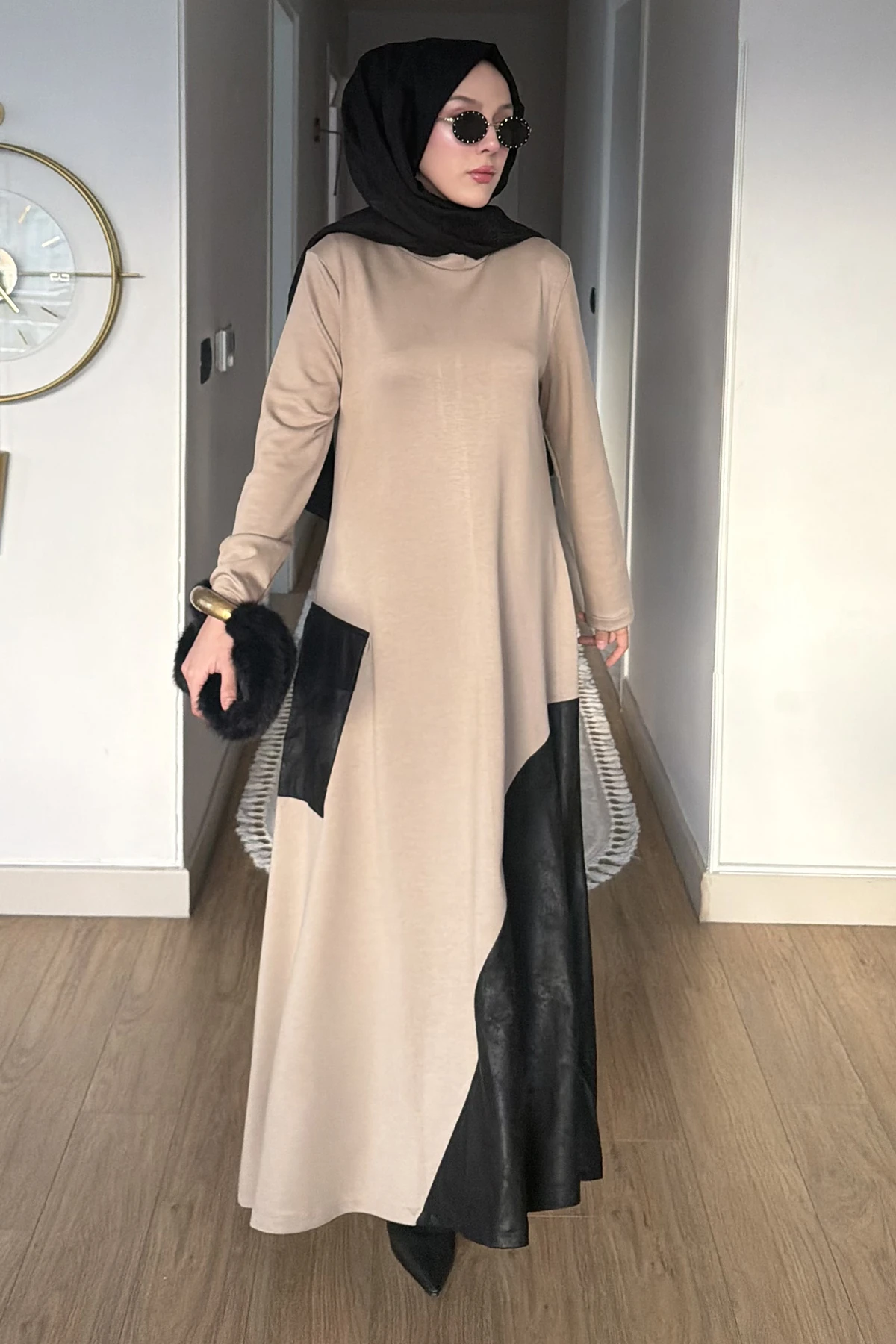 Nazenin Tek Cepli Deri Detaylı Elbise SK-8648