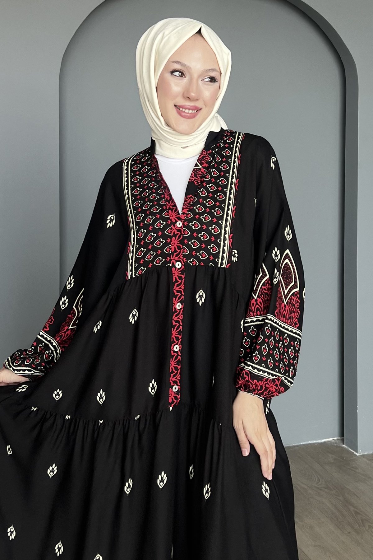 Ferya Desenli Kat Kat Elbise BST-8486