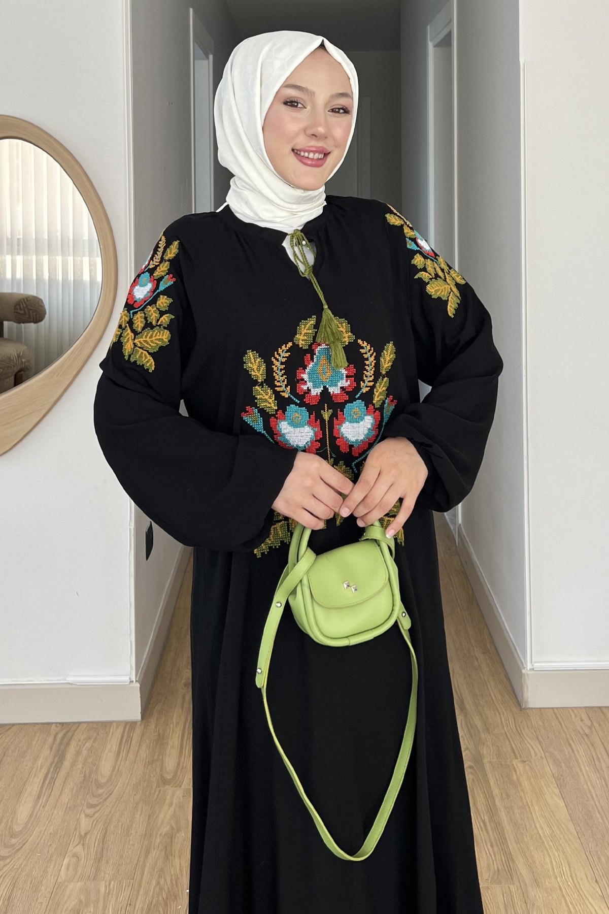 Rüya Nakışlı Püsküllü Uzun Kollu Elbise SK-8531