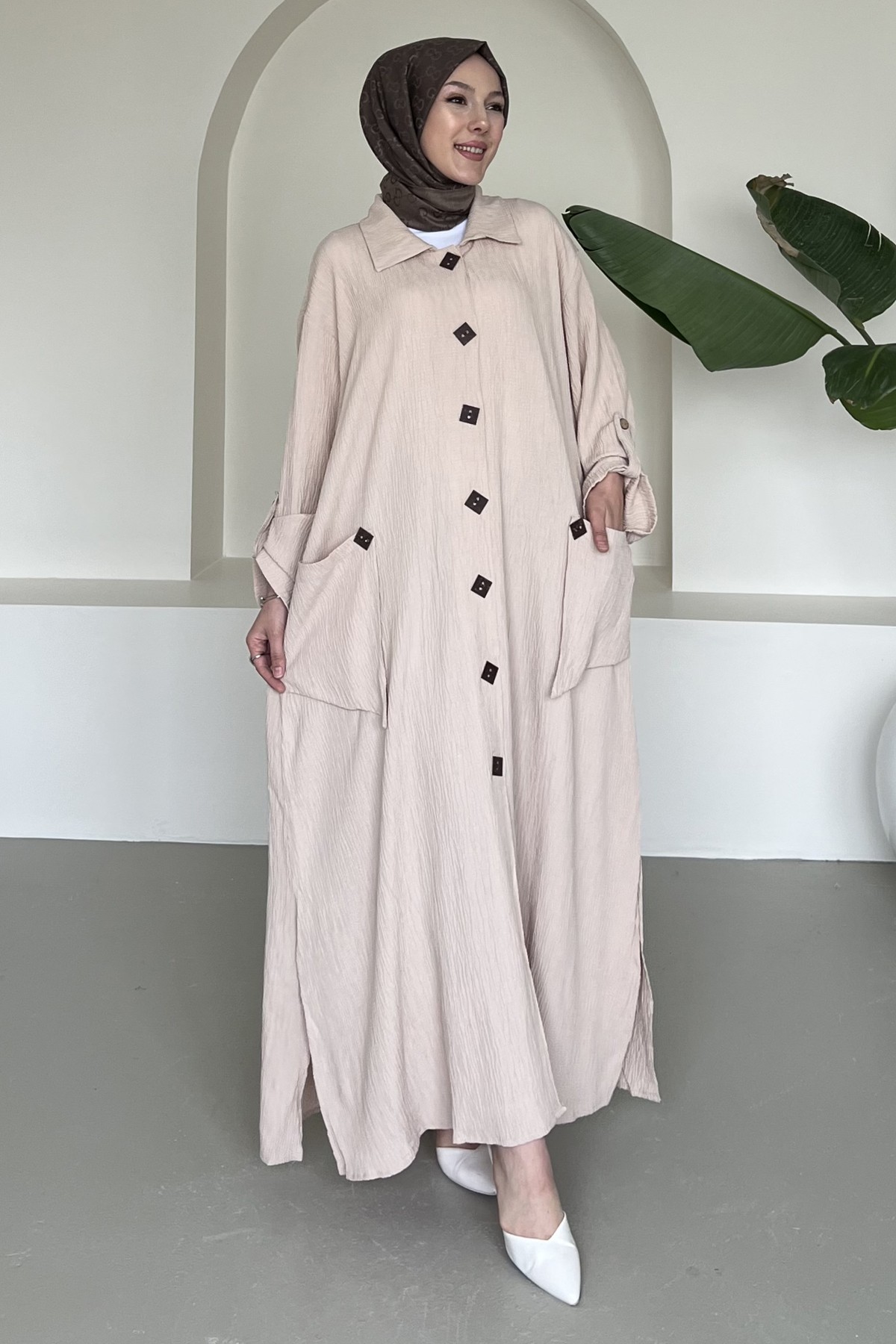 Alya Gofre Kumaş Düğmeli Elbise SK-8422