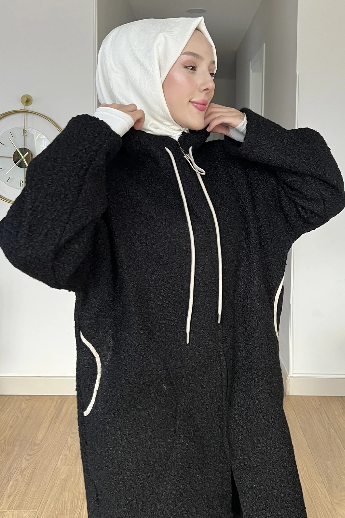 Yuvarlak Cepli Fermuarlı Kaşe Ceket SK-8644